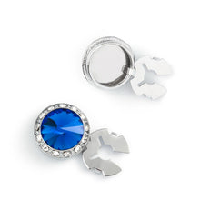 Load image into Gallery viewer, Men&#39;s Silver/Sapphire Button Cover Cuff-Link With Crystal Stud Centered Surrounded By Crystal Studs - Suits &amp; More
