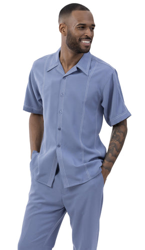Montique Navy Solid 2 Piece Walking Suit Long Sleeve Shirt Men's Leisu ...