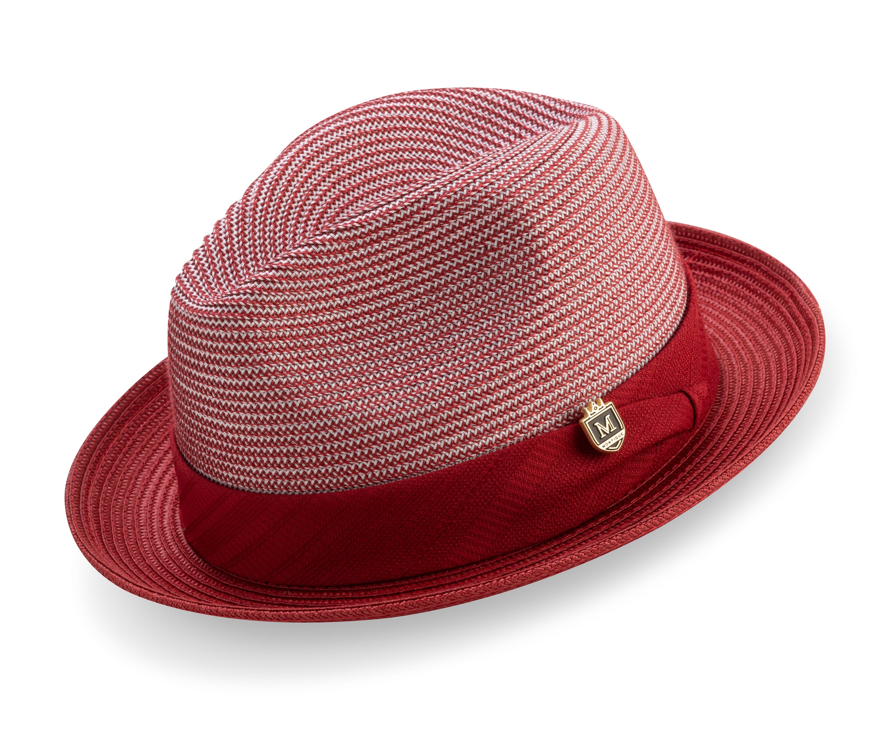 Red Braided Tone On Tone Stingy Brim Pinch Fedora Hat H2205 - Suits  More product image