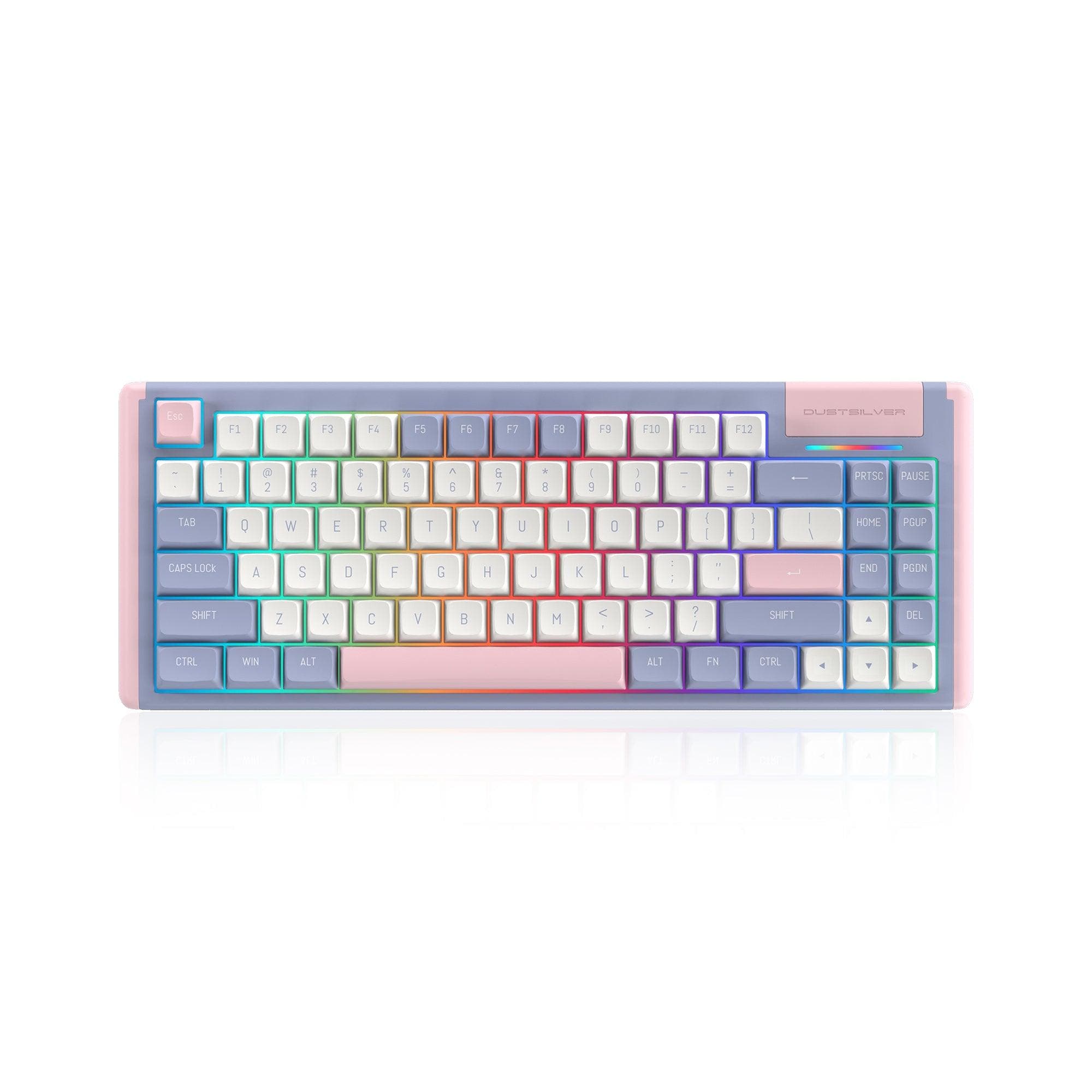 Dustsilver K84 Lilac 75 Percent Wired Mechanical Keyboard Purple Pink Wired RGB backlit / Gateron Red Switch