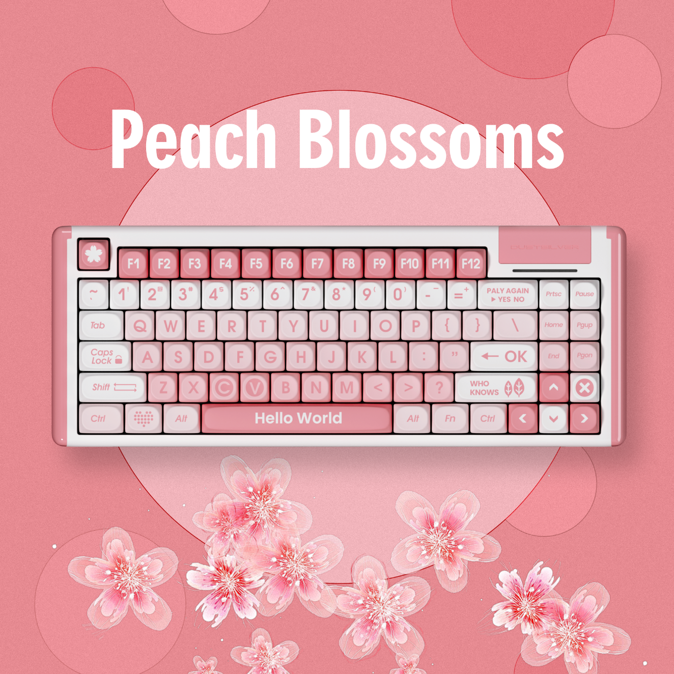 Dustsilver K84 Peach Blossoms Wired 75% layout Welded Switch Mechanical Keyboard Peach Blossoms / Gateron G Pro Red Switch