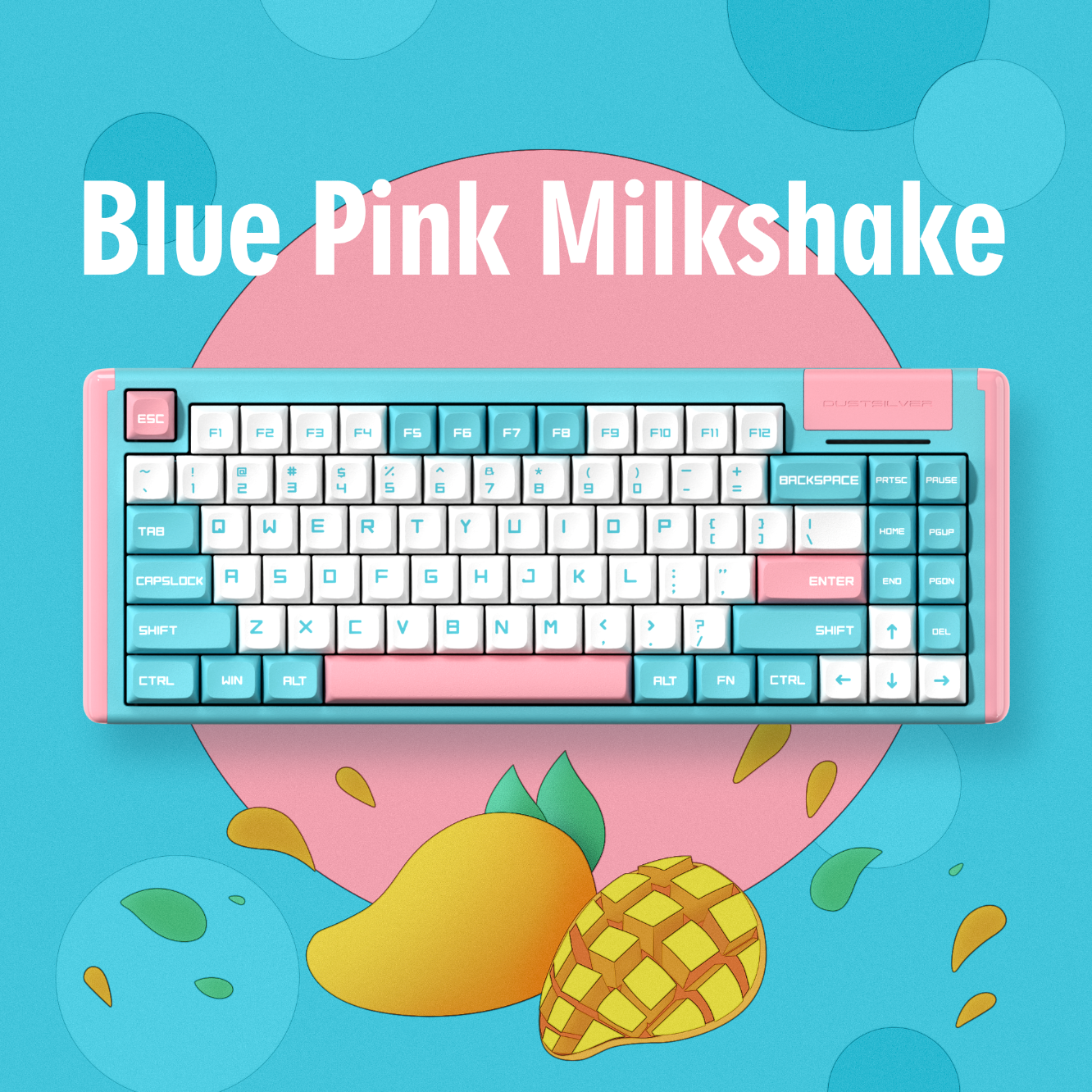 Dustsilver Blue Pink Milkshake 75 Percent Kawaii Wireless HOT SWAPPING Mechanical Keyboard D84 Tri-mode (Wireless) / RGB Backlit / Gateron Red Switch 5-Side Dye-sub Keycap