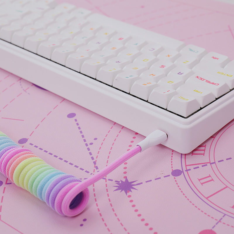 Coiled Keyboard Cable for Gaming Custom Rainbow Sprinkles Keyboard,Cotton candy