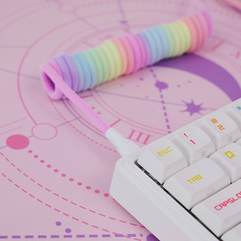 Coiled Keyboard Cable for Gaming Custom Rainbow Sprinkles Keyboard,Cotton candy