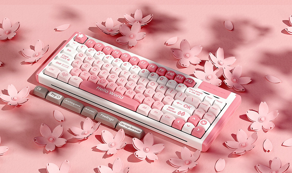 Dustsilver K84 New Arrival Peach Blossoms Wired 75% layout Mechanical Keyboard