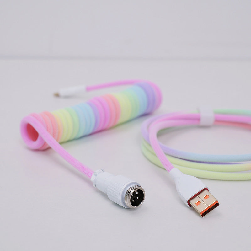 Coiled Keyboard Cable for Gaming Custom Rainbow Sprinkles Keyboard,Cotton candy peach