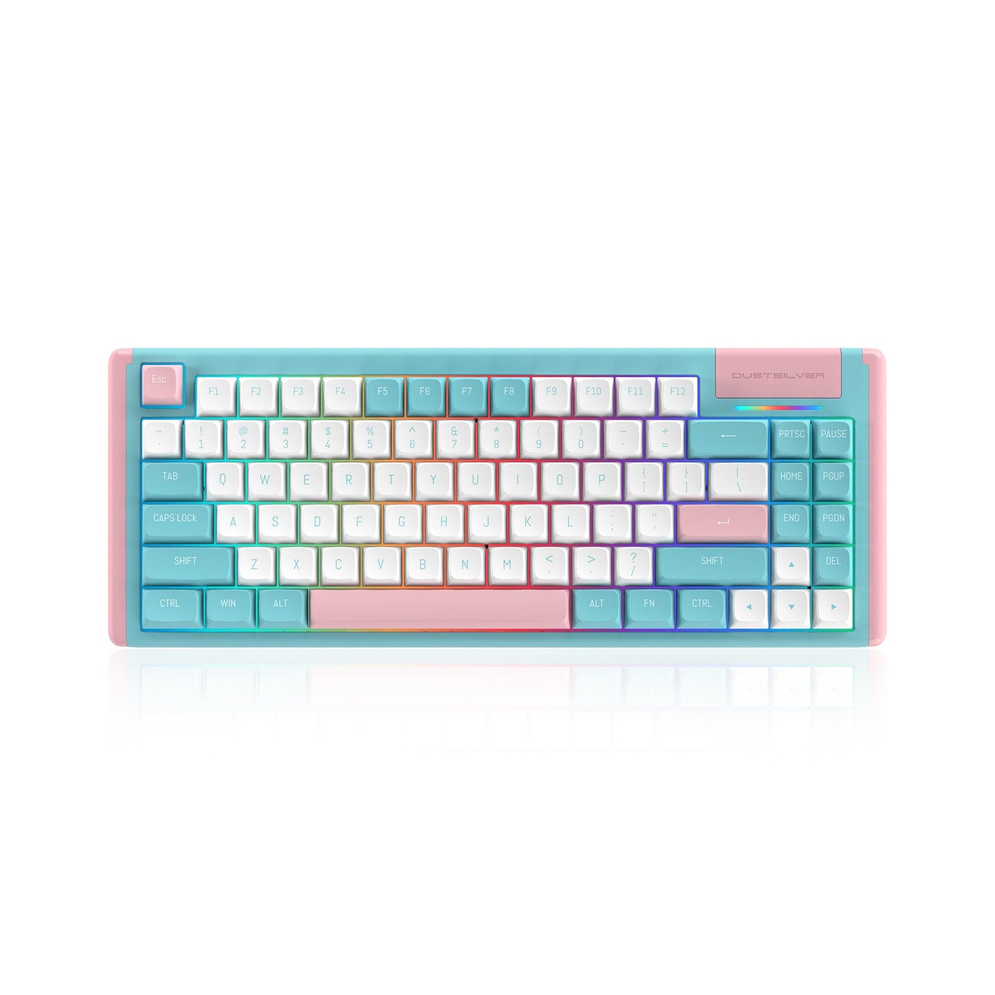 Dustsilver K84 Blue Pink Milkshake 75 Percent Wired Mechanical Keyboard RGB Backlit / Gateron Black Switch / Wired