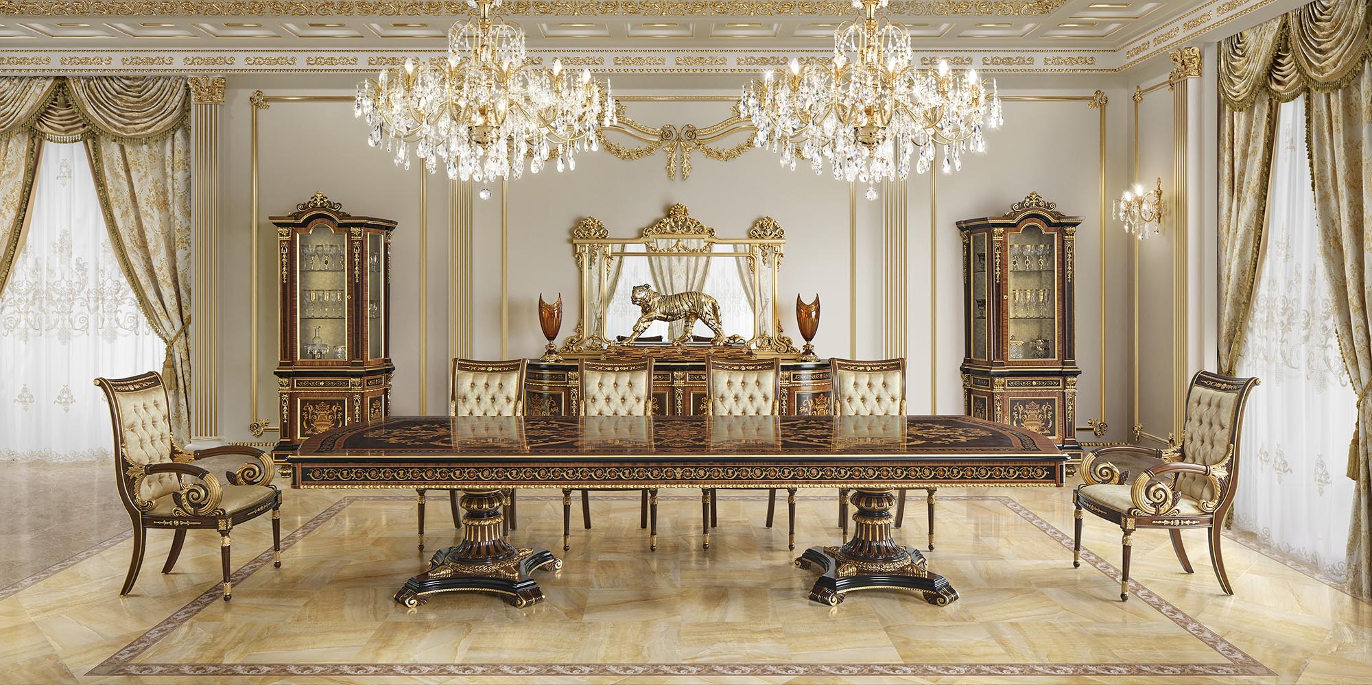 Luxury Dining Rooms: Fine Jacquard and Marquetry Furnishings