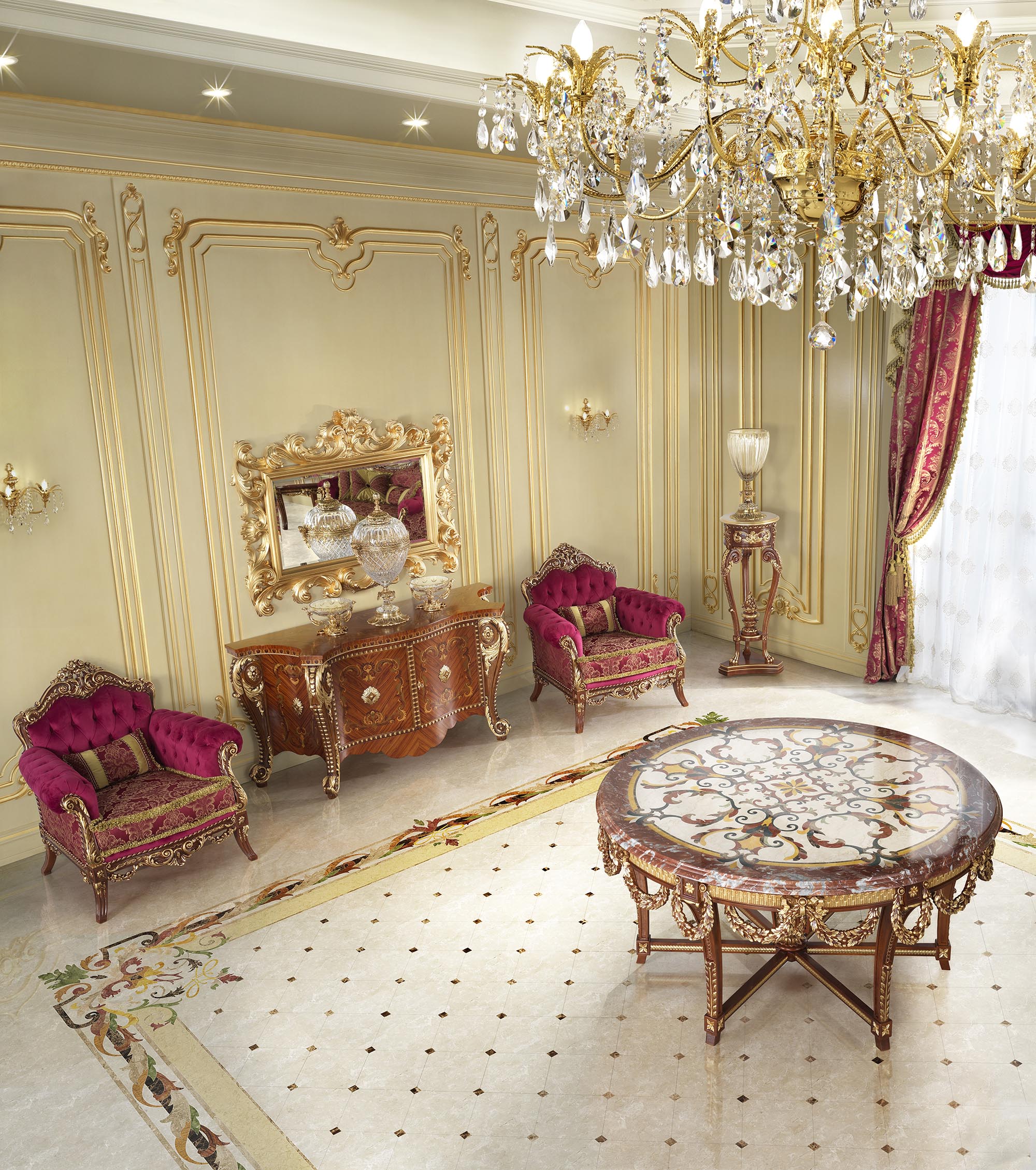 Majestic Palace Interiors: Gold Leaf, Marble, and Opulence