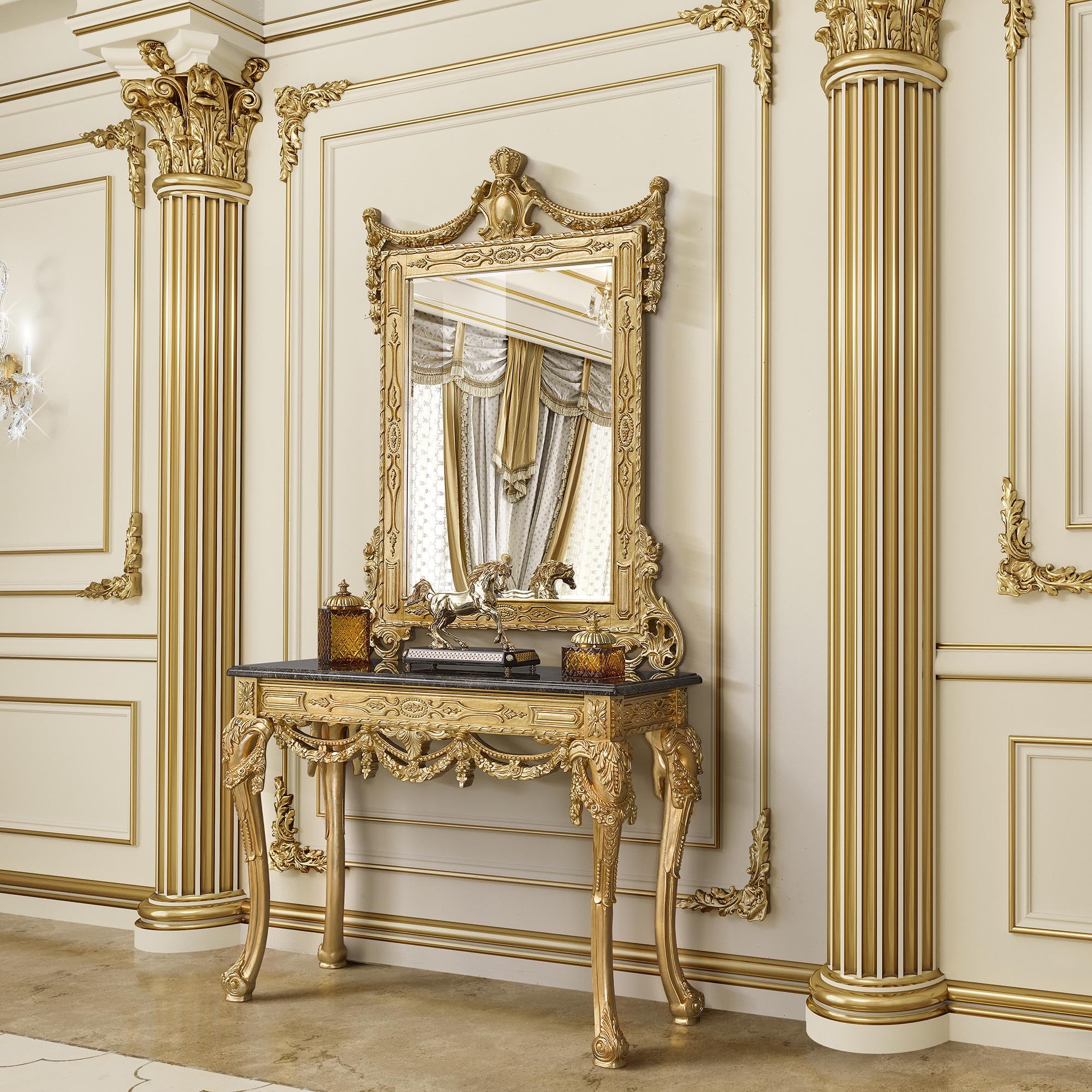 Majestic Palace Interiors: Gold Leaf, Marble, and Opulence