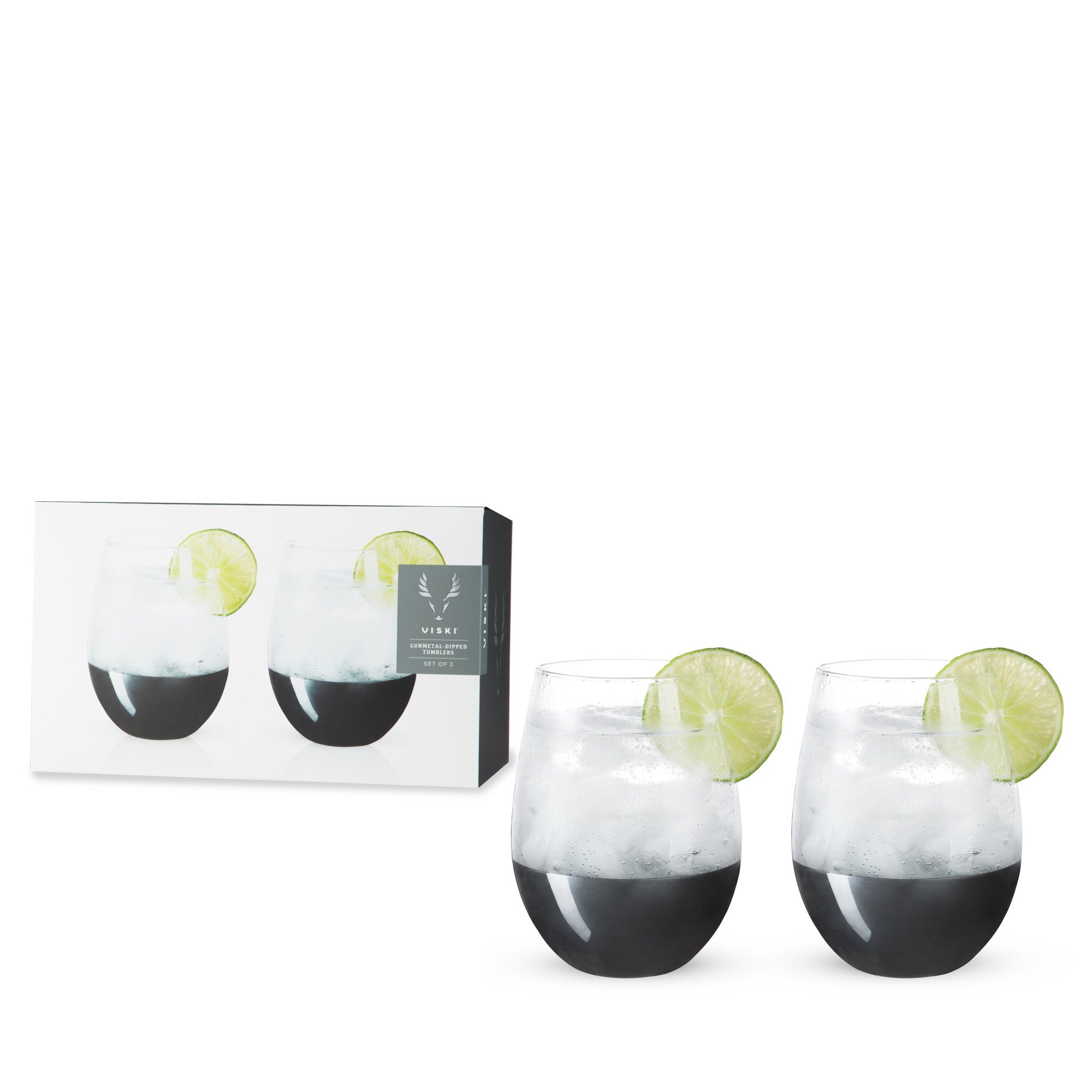 Stainless Steel Stemless Wine Glasses in Gunmetal Set of 2