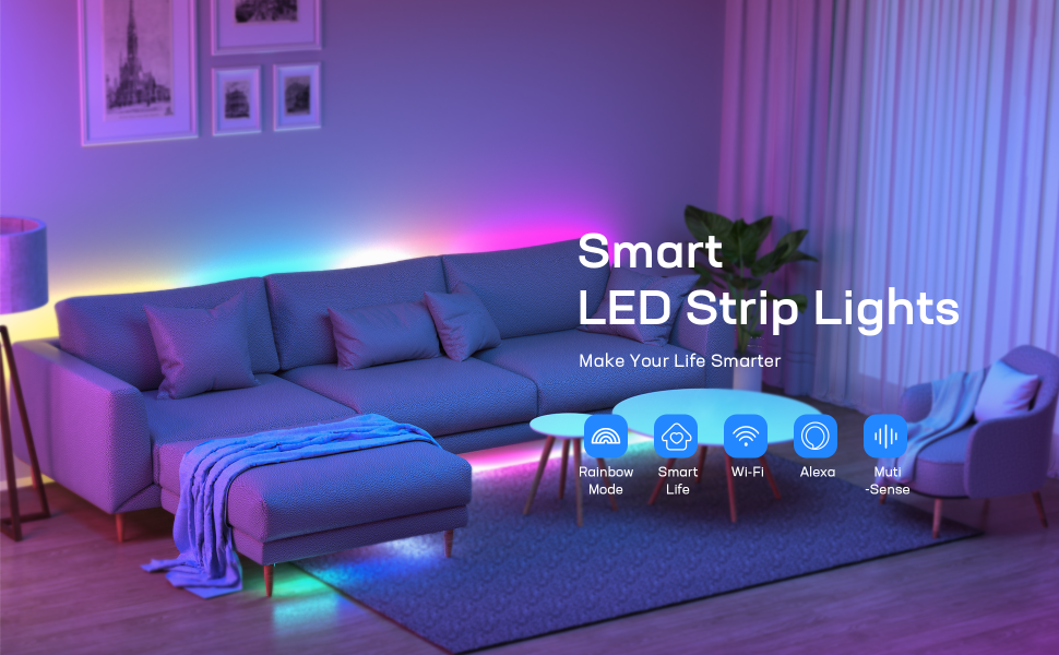 Luce di striscia del LED Alexa, luce di striscia di Teckin RGBIC 5M, IP44,  controllato dall'applicazione/telecomando e scatola di controllo, adatto a  cucina, camera da letto, soggiorno, sala giochi, illuminazione del partito