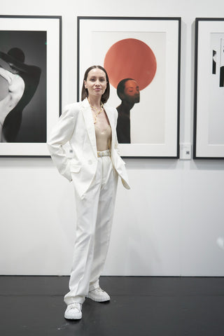 Nadyn, George Mayer's wife and muse in front of Anima, Portrait #1 at MIA Photo Fair