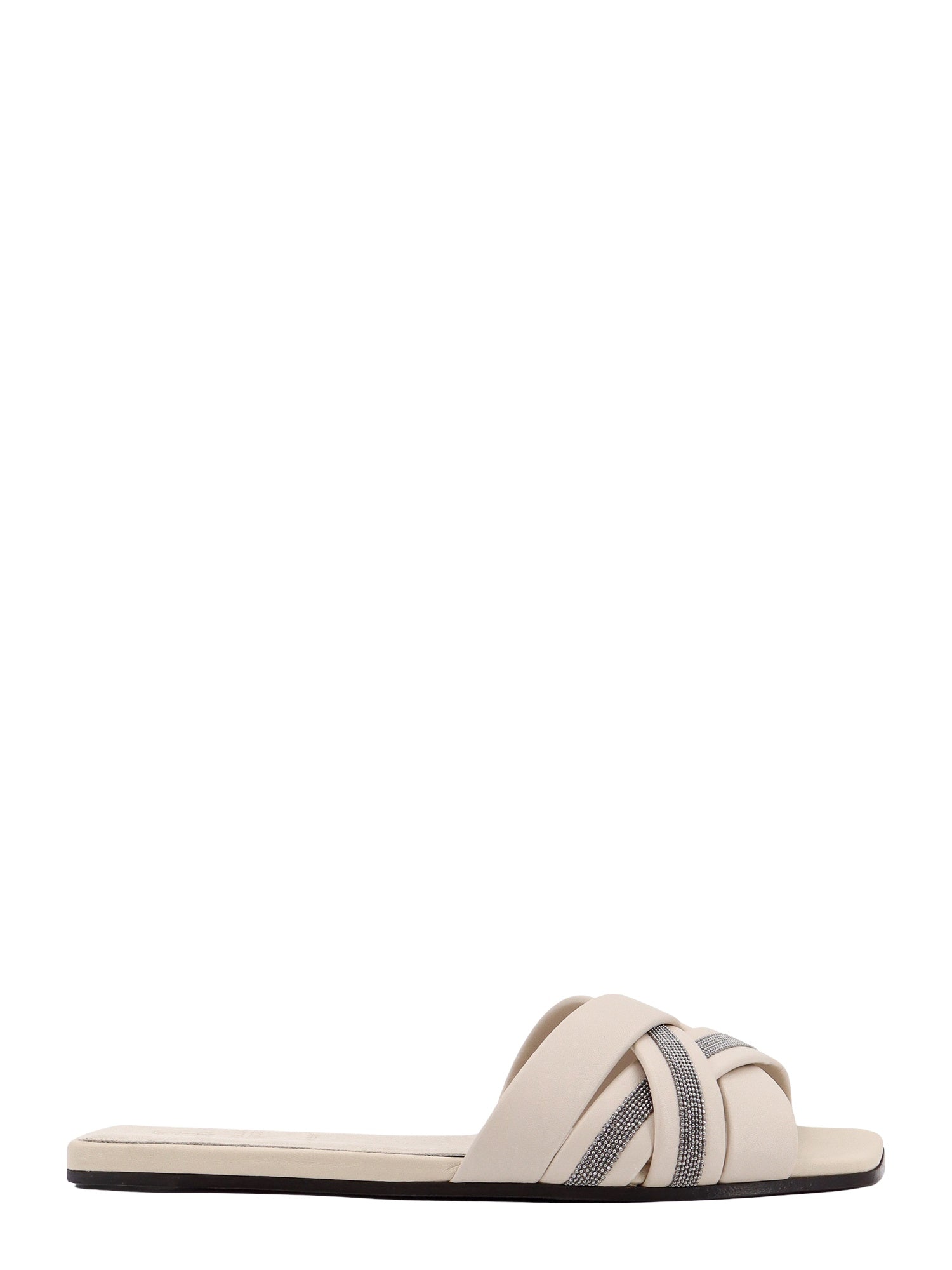 Shop Brunello Cucinelli Leather Sandals With Iconic Jewel Application