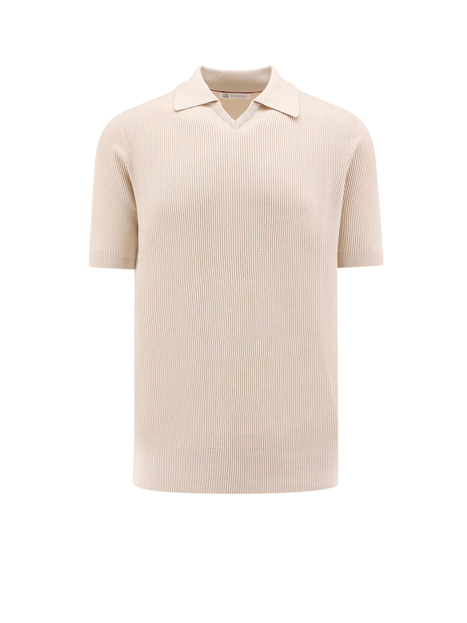 Brunello Cucinelli Ribbed Cotton Polo Shirt In Neutral