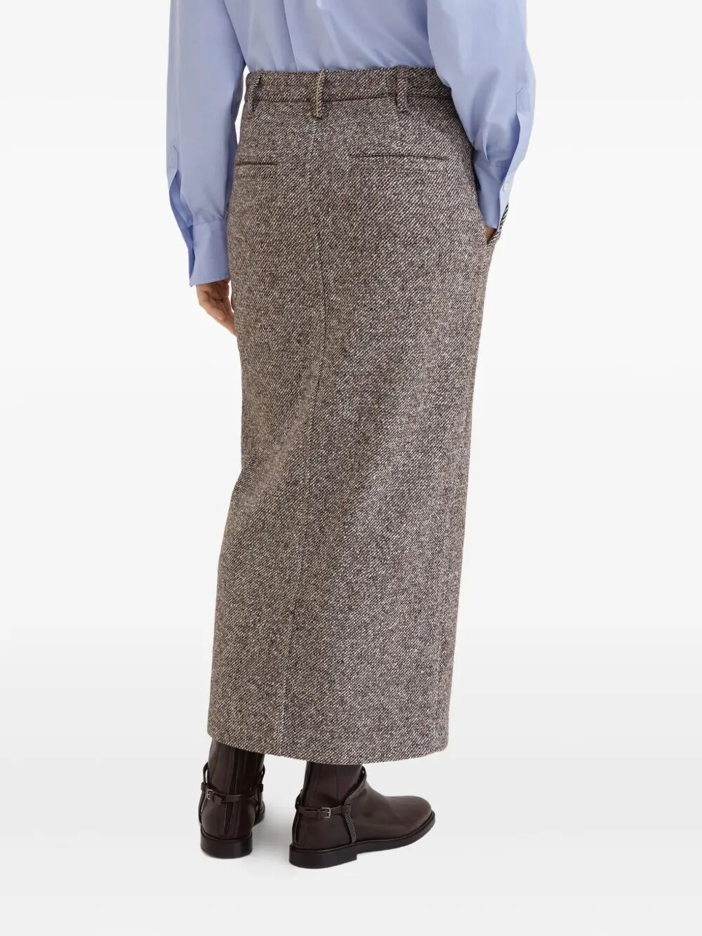 Brunello Cucinelli High-waisted Houndstooth Midi Skirt In Brown
