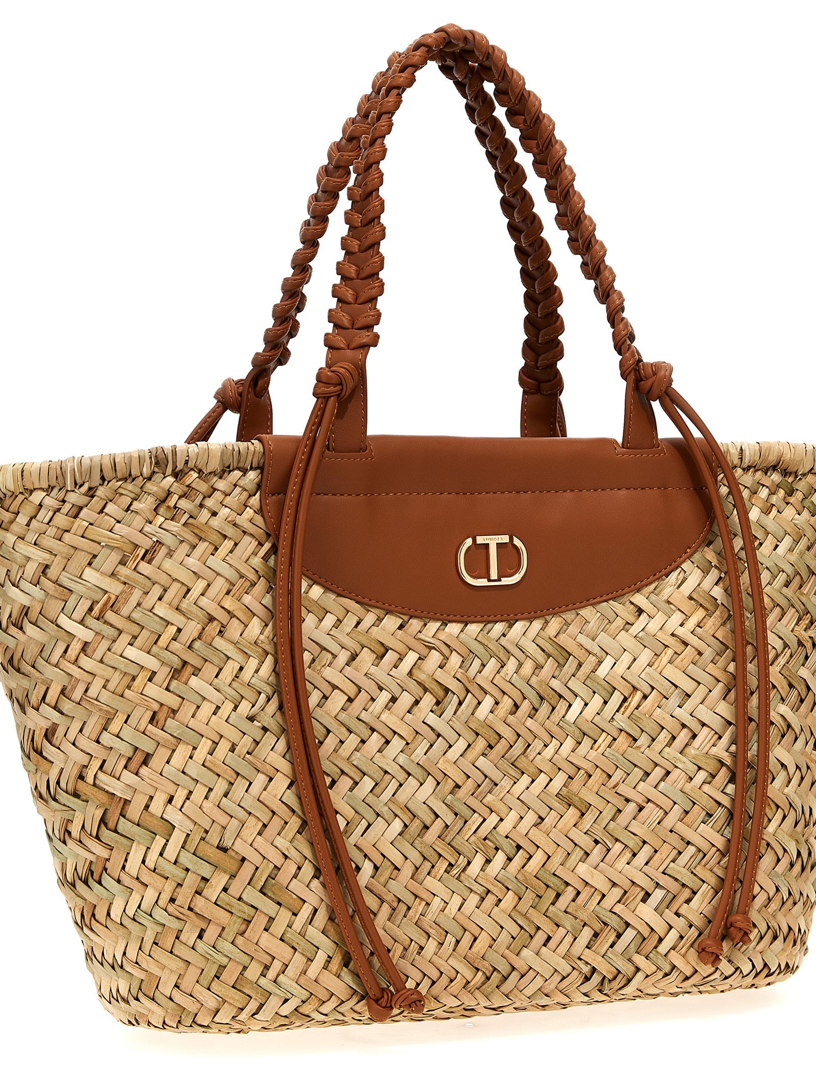 Shop Twinset Raffia Shopping Bag Tote Bag Brown