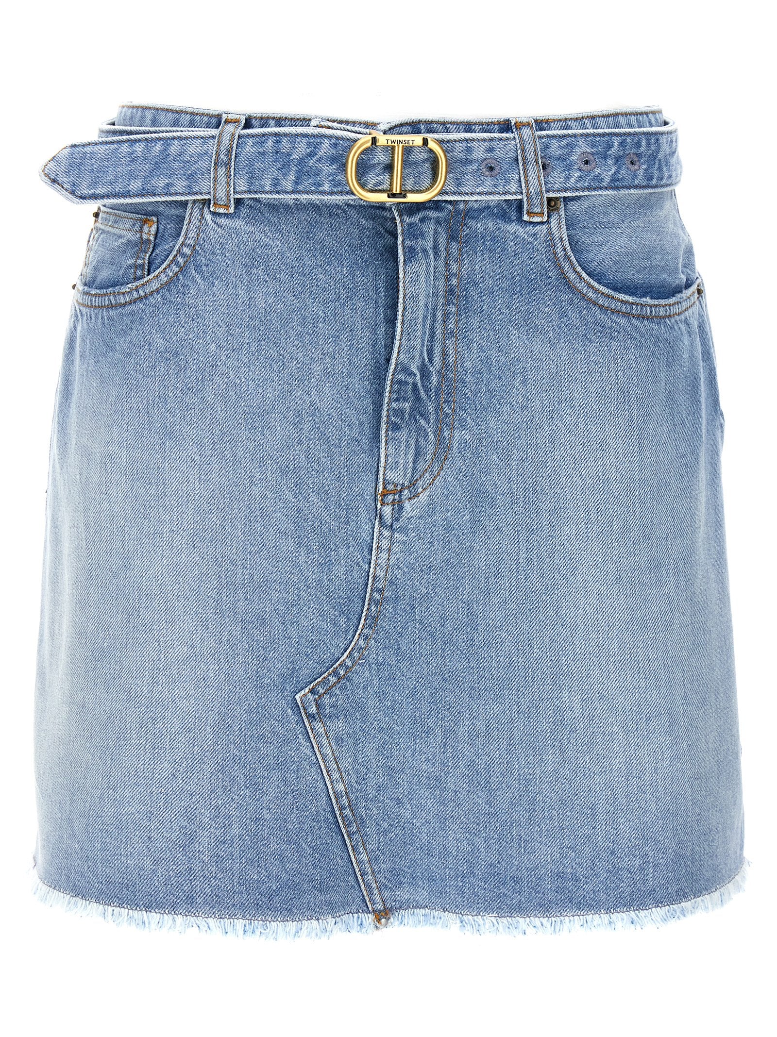 Shop Twinset Logo Buckle Denim Skirt Skirts Light Blue