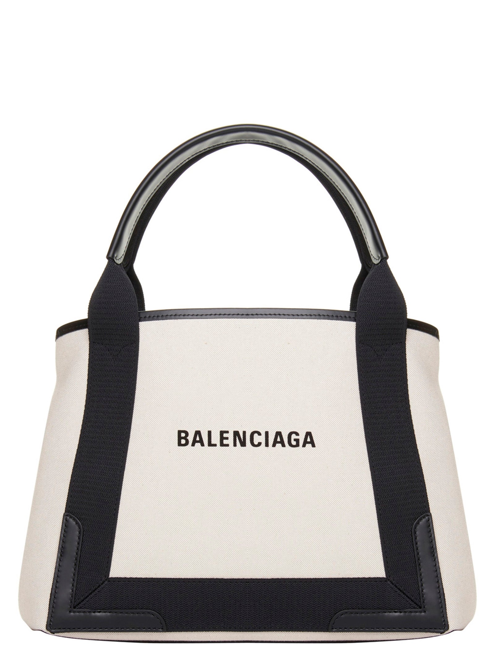 Shop Balenciaga Navy Cabas Tote Bag White/black