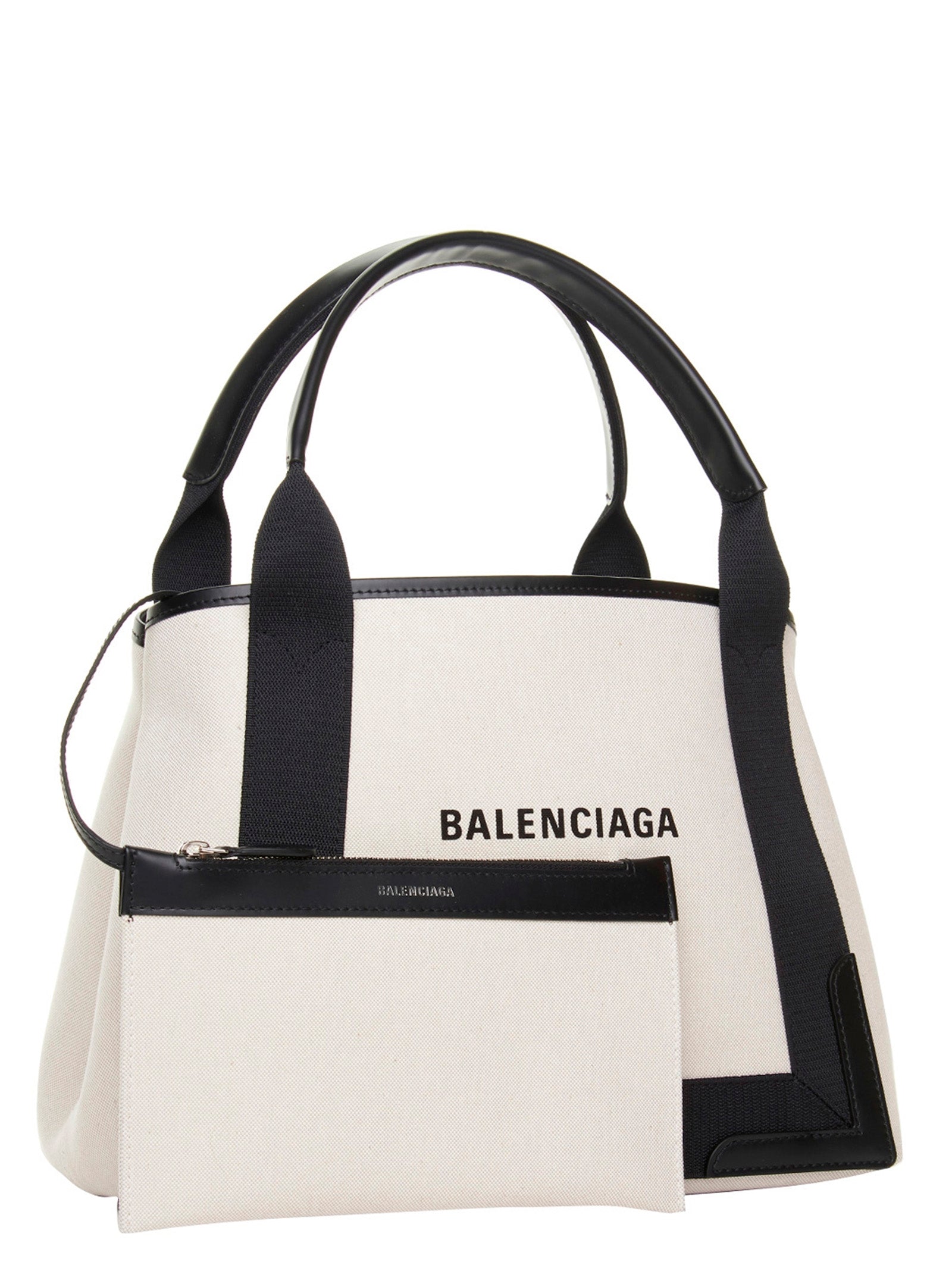 Shop Balenciaga Navy Cabas Tote Bag White/black