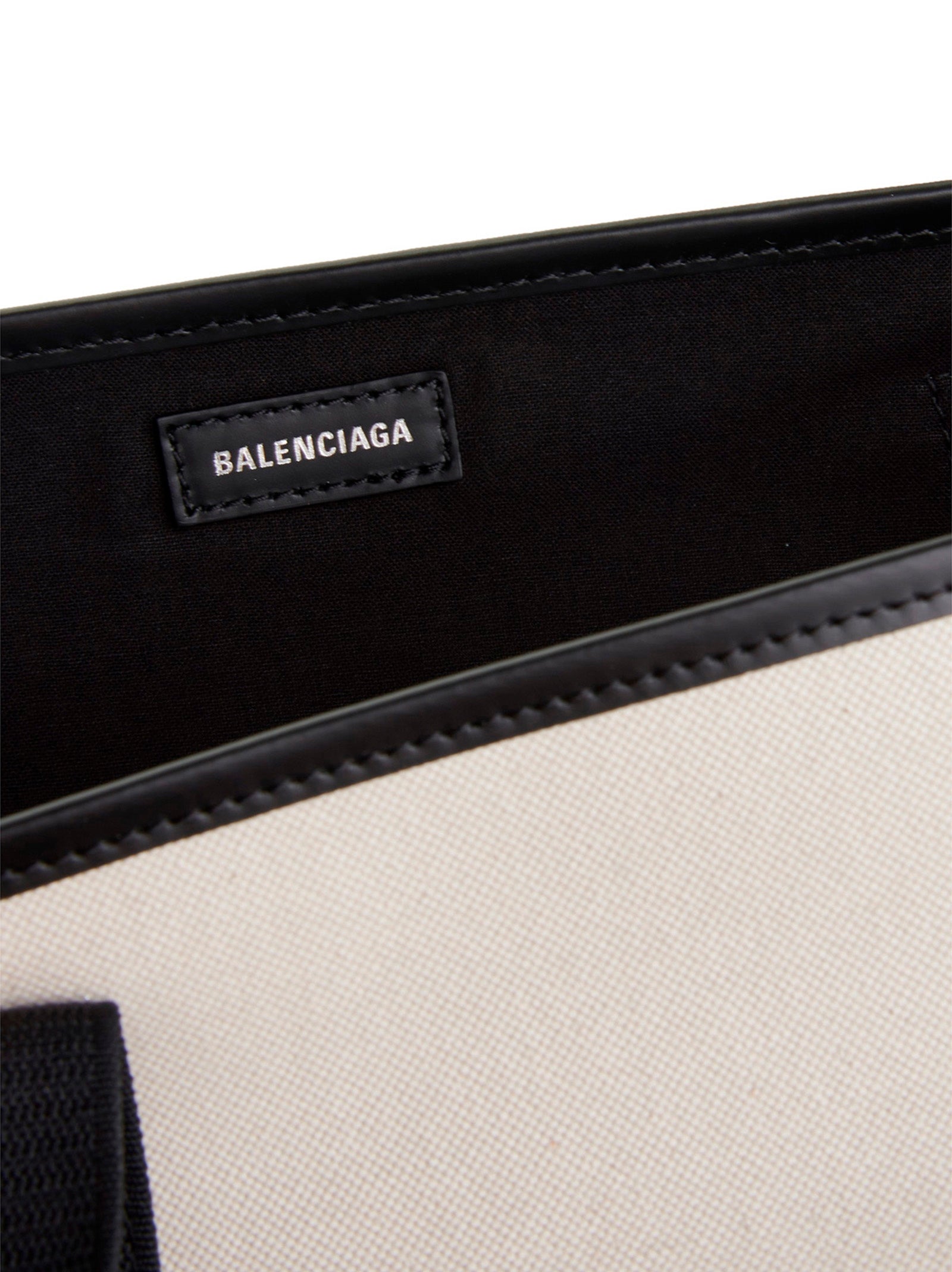 Shop Balenciaga Navy Cabas Tote Bag White/black