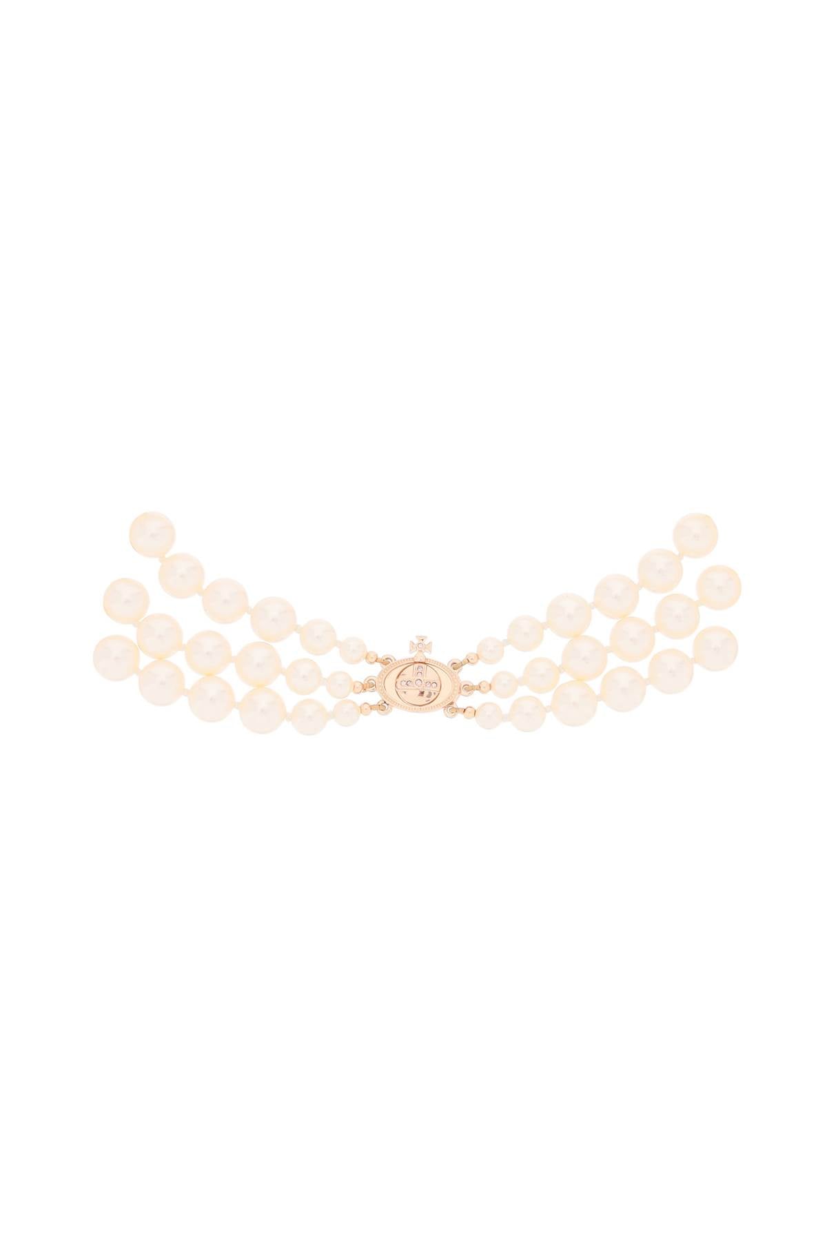 Shop Vivienne Westwood Choker Three Row Pearl Bas Relief