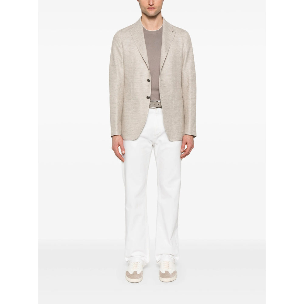 Tagliatore Taupe Plaid Tailored Jacket With Notched Lapels