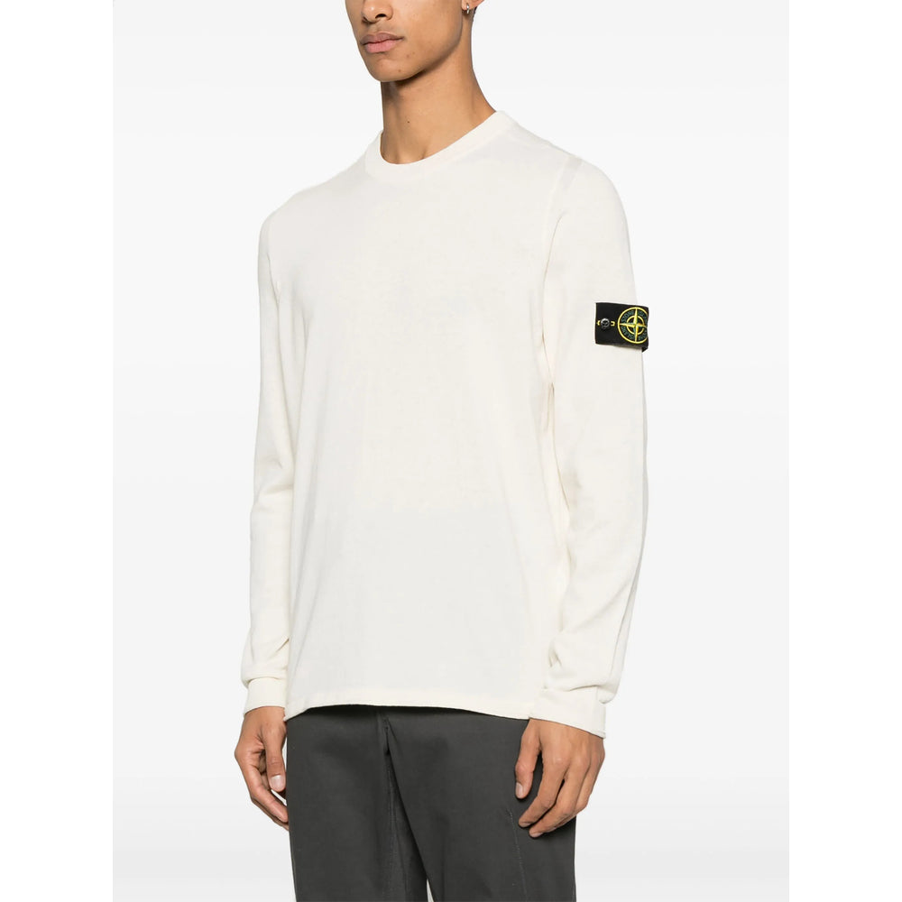 Stone Island Beige Long-sleeved Sweater With Distinctive Logo Patch