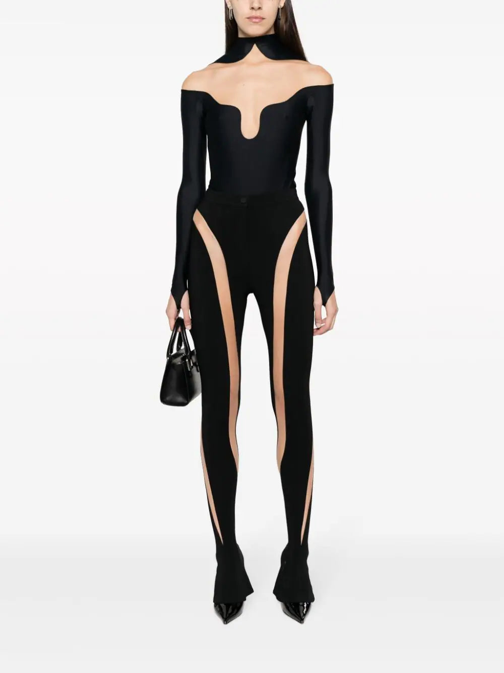 Shop Mugler Paneled Bodysuit With Sheer Neckline