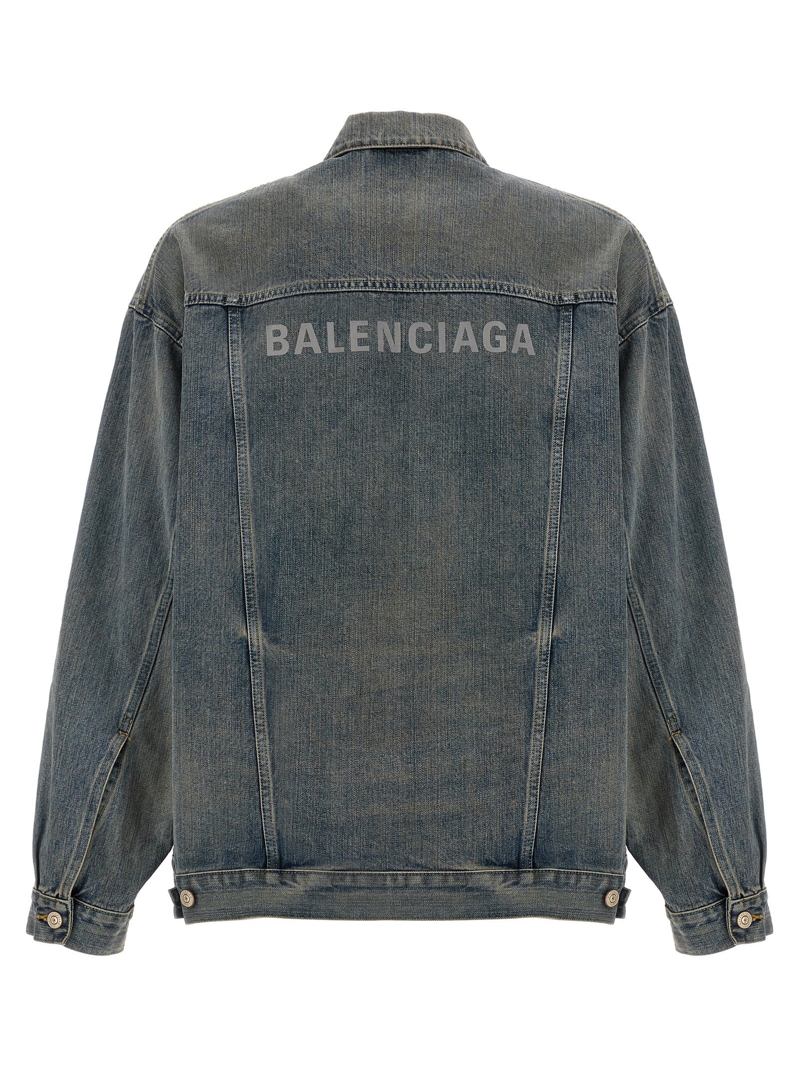 Shop Balenciaga Logo Print Denim Jacket Casual Jackets, Parka Blue