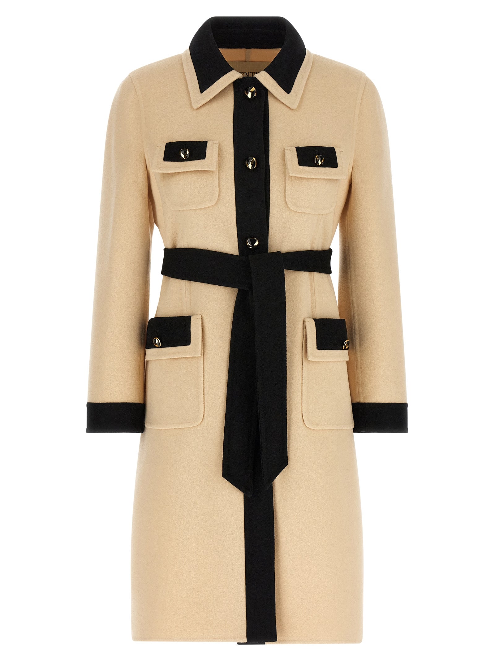 Valentino Garavani Wool Coat Coats And Trench Coats White/black