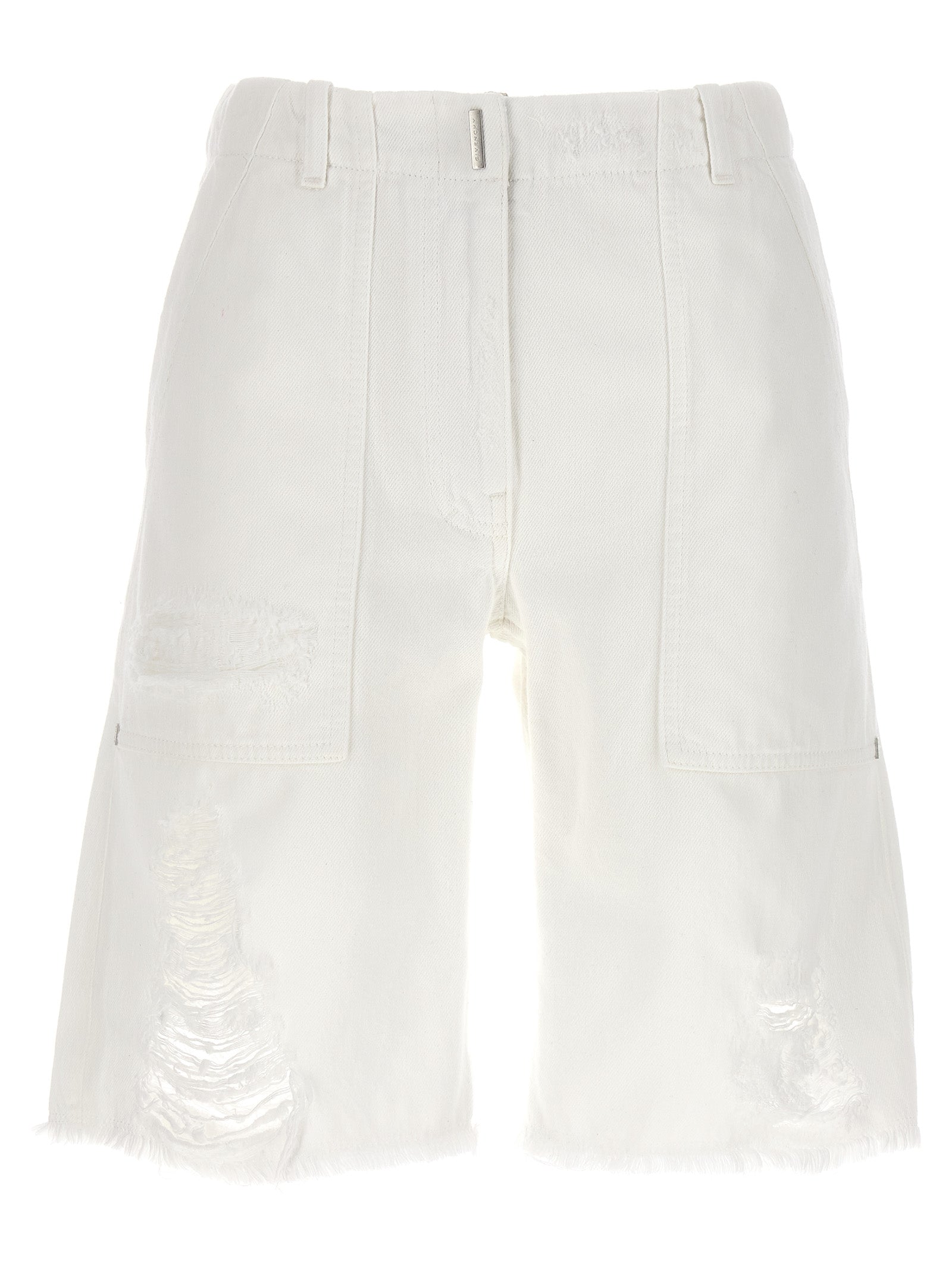 Givenchy Destroyed Denim Bermuda Shorts Bermuda, Short White