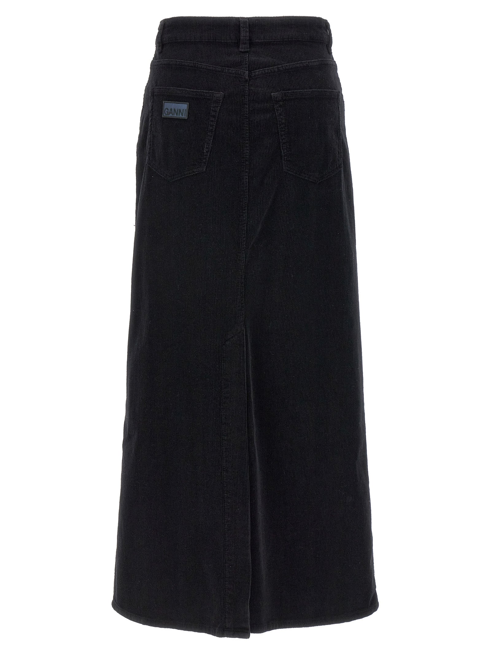 Shop Ganni Long Velvet Ribbed Skirt Skirts Black