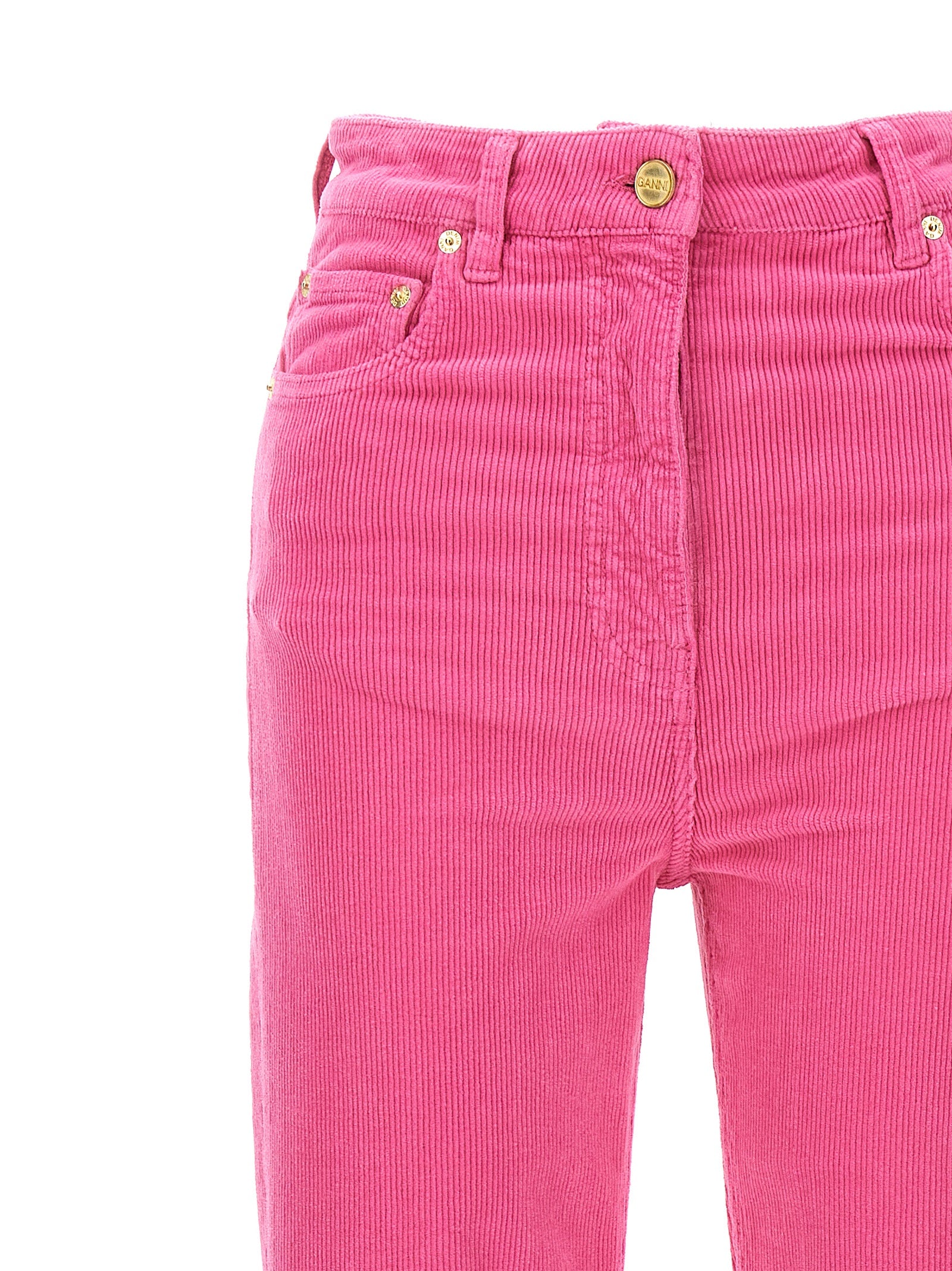 Shop Ganni Corduroy Trousers Pants Fuchsia
