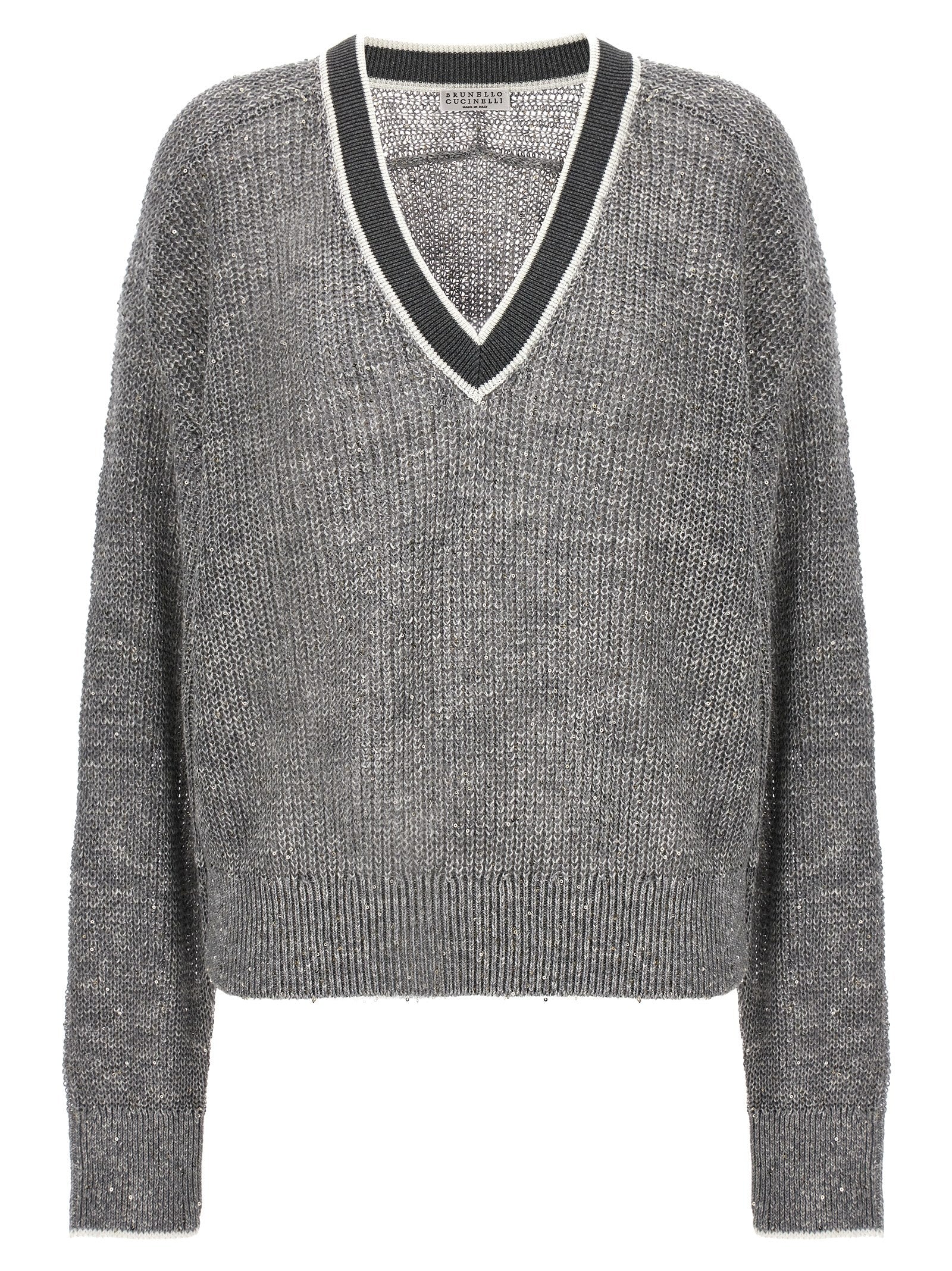 Shop Brunello Cucinelli Varsity Sweater Sweater, Cardigans Gray