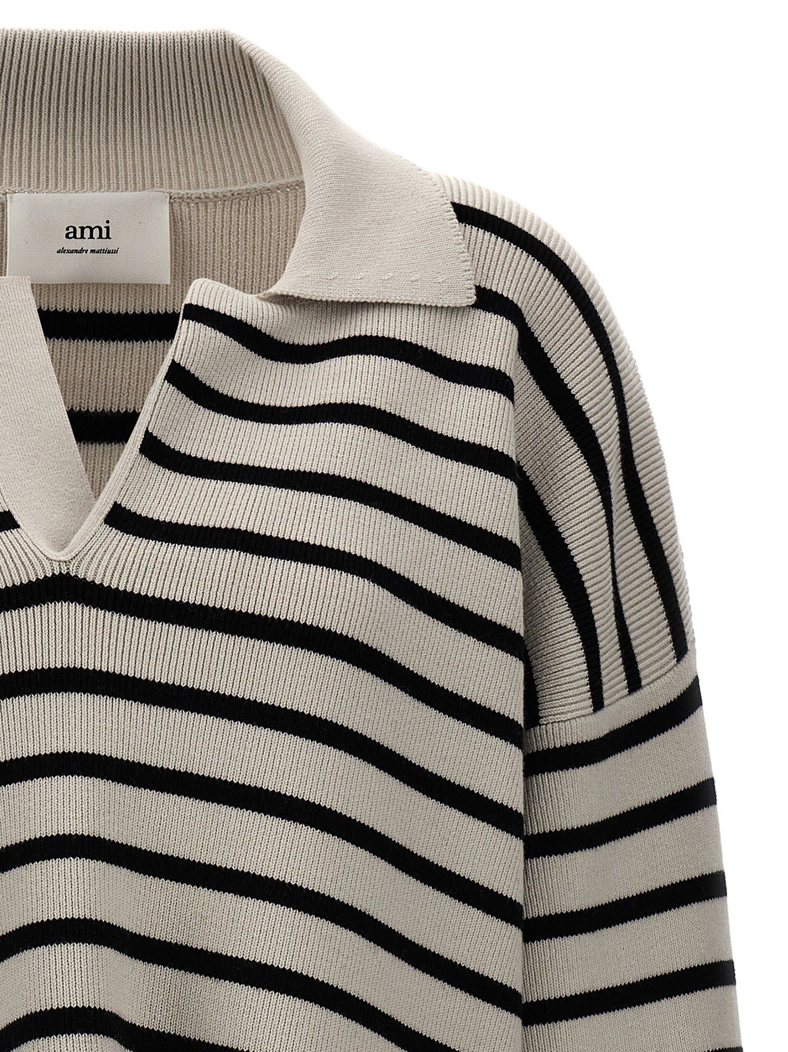 Shop Ami Alexandre Mattiussi Striped Polo Sweater Sweater, Cardigans White/black