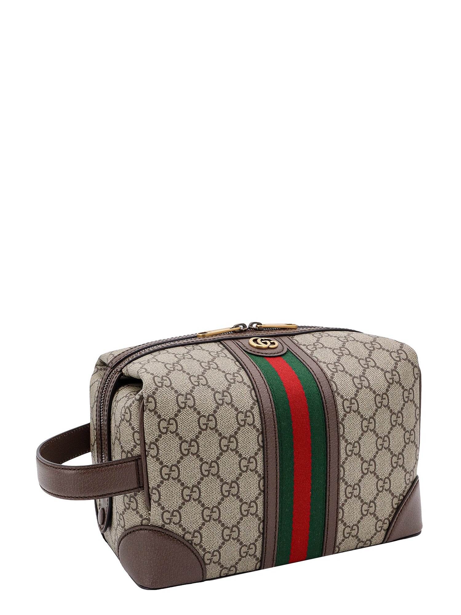 Shop Gucci Gg Supreme Fabric Beauty Case With Frontal Web Band