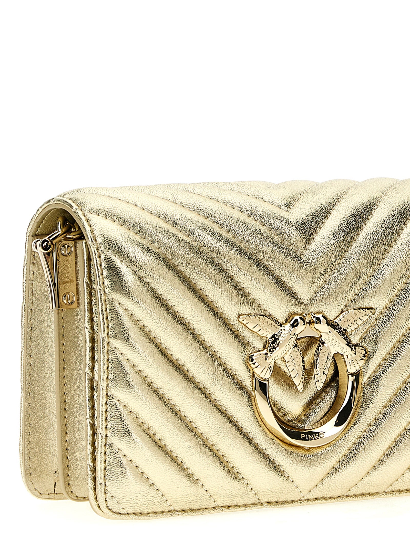 Shop Pinko Mini Love Bag Click Metal Chevron Crossbody Bags Gold