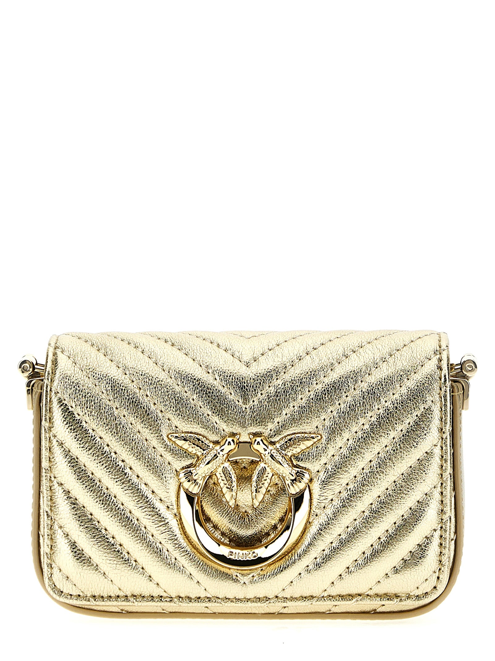 Shop Pinko Micro Love Bag Click Metal Chevron Crossbody Bags Gold