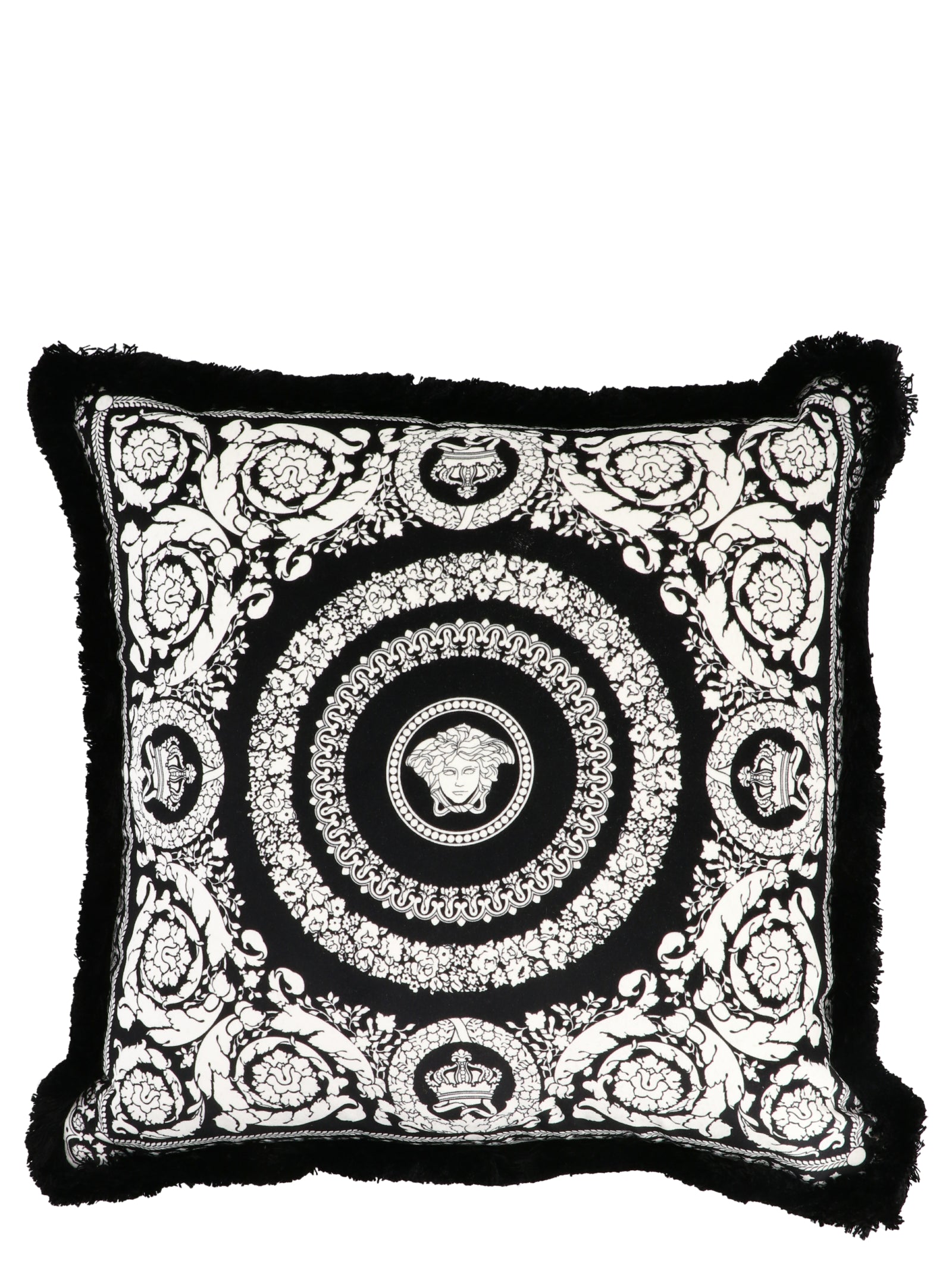 Versace Home 'barocco Foulard' Small Cushion In White/black