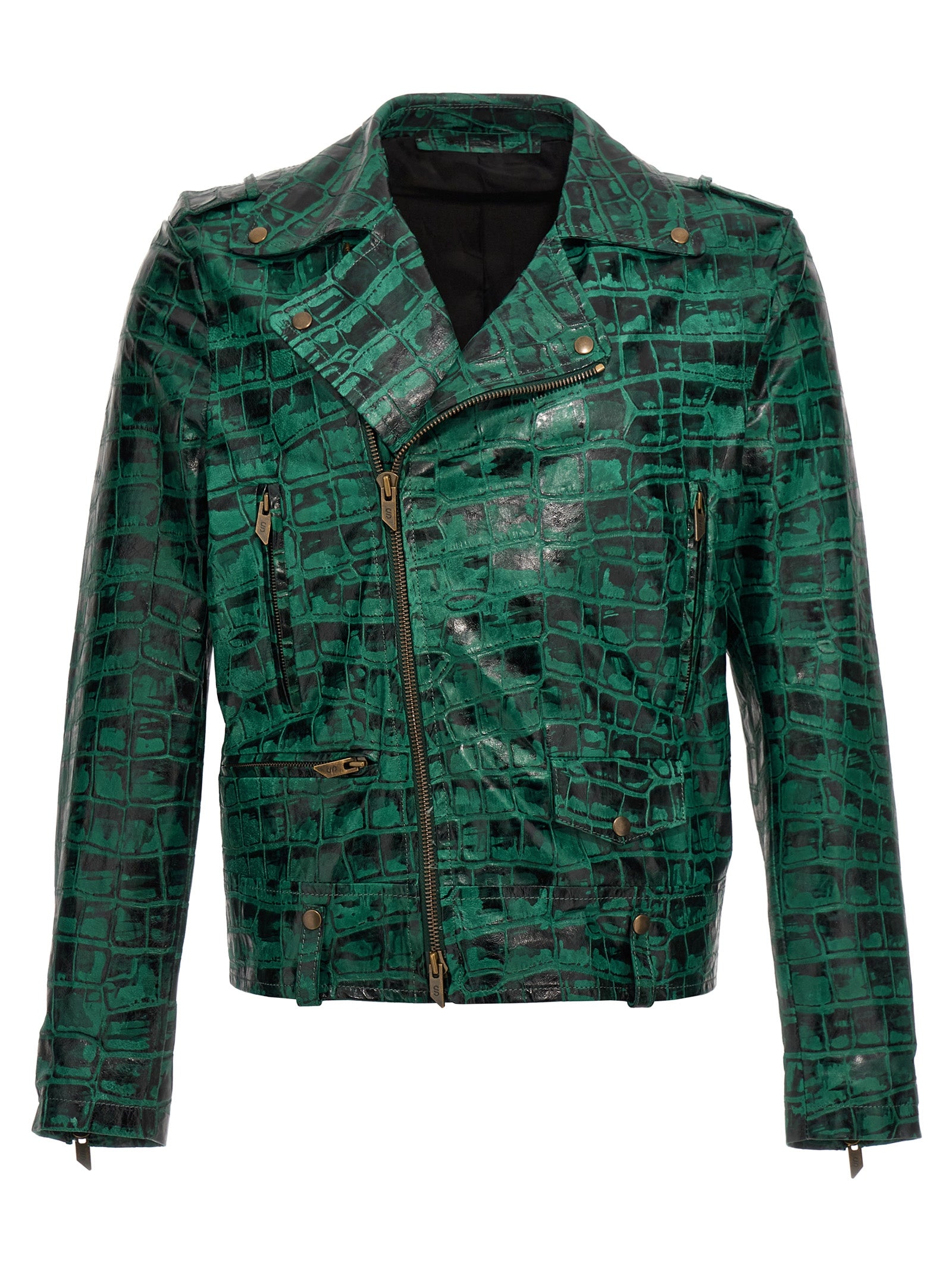 Shop Salvatore Santoro Croc Print Leather Jacket Casual Jackets, Parka Green