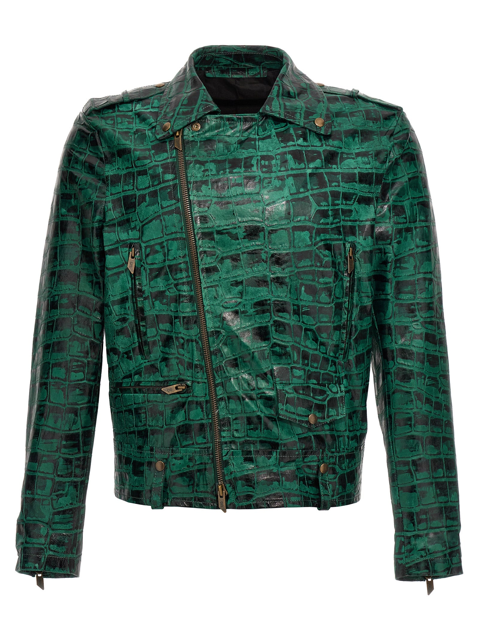 Shop Salvatore Santoro Croc Print Leather Jacket Casual Jackets, Parka Green