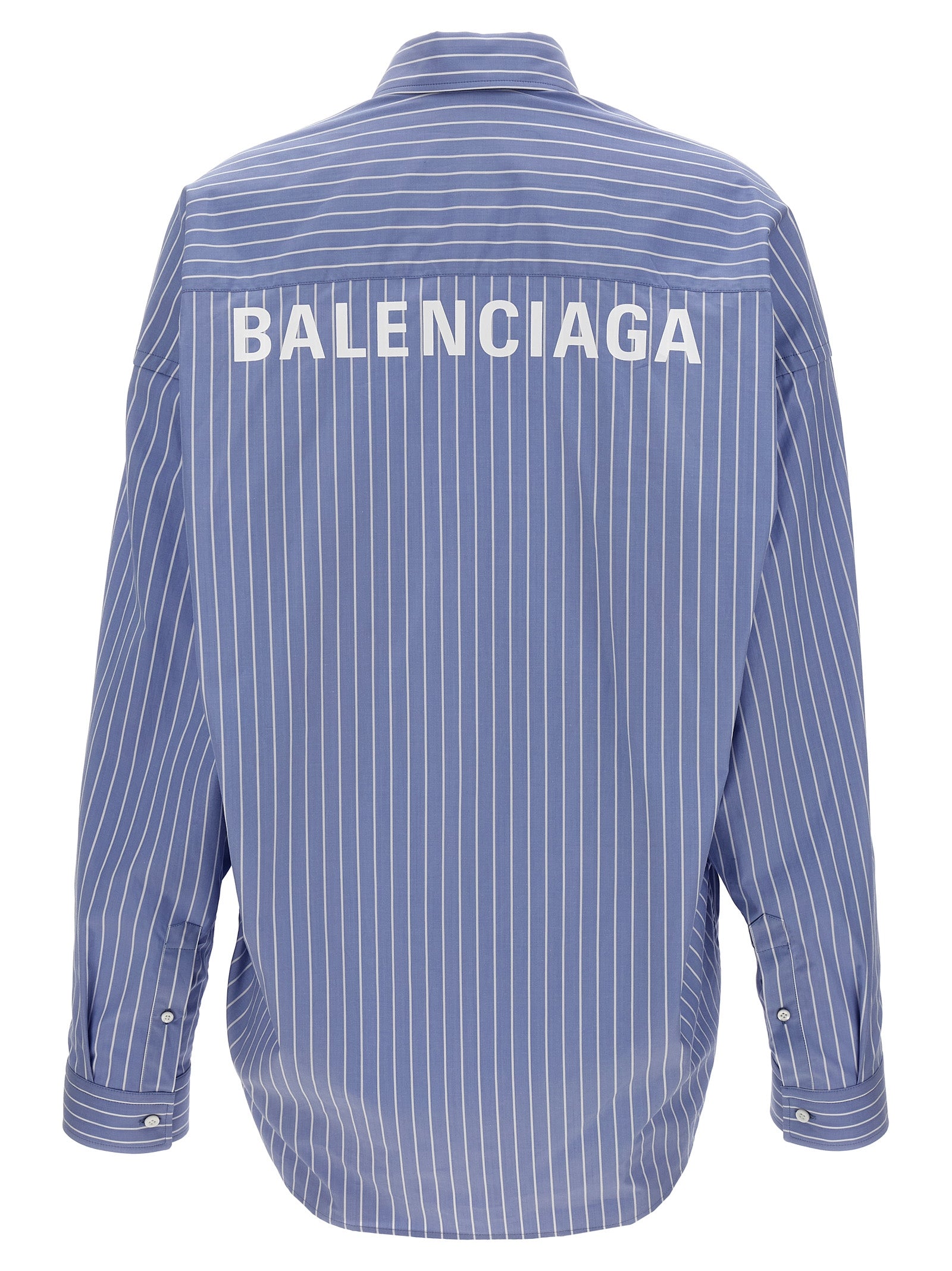 Shop Balenciaga Logo Print Striped Shirt Shirt, Blouse Light Blue