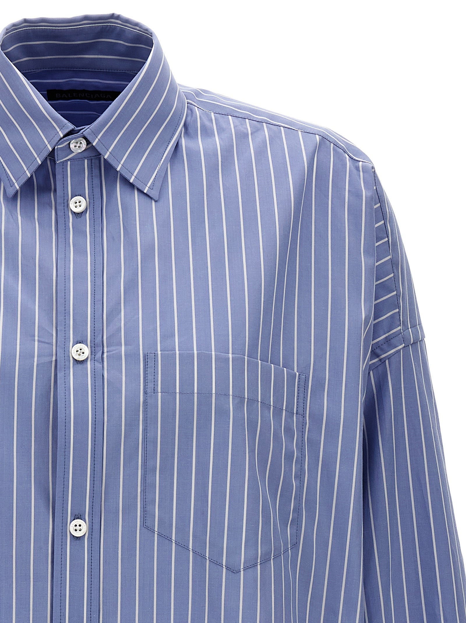 Shop Balenciaga Logo Print Striped Shirt Shirt, Blouse Light Blue