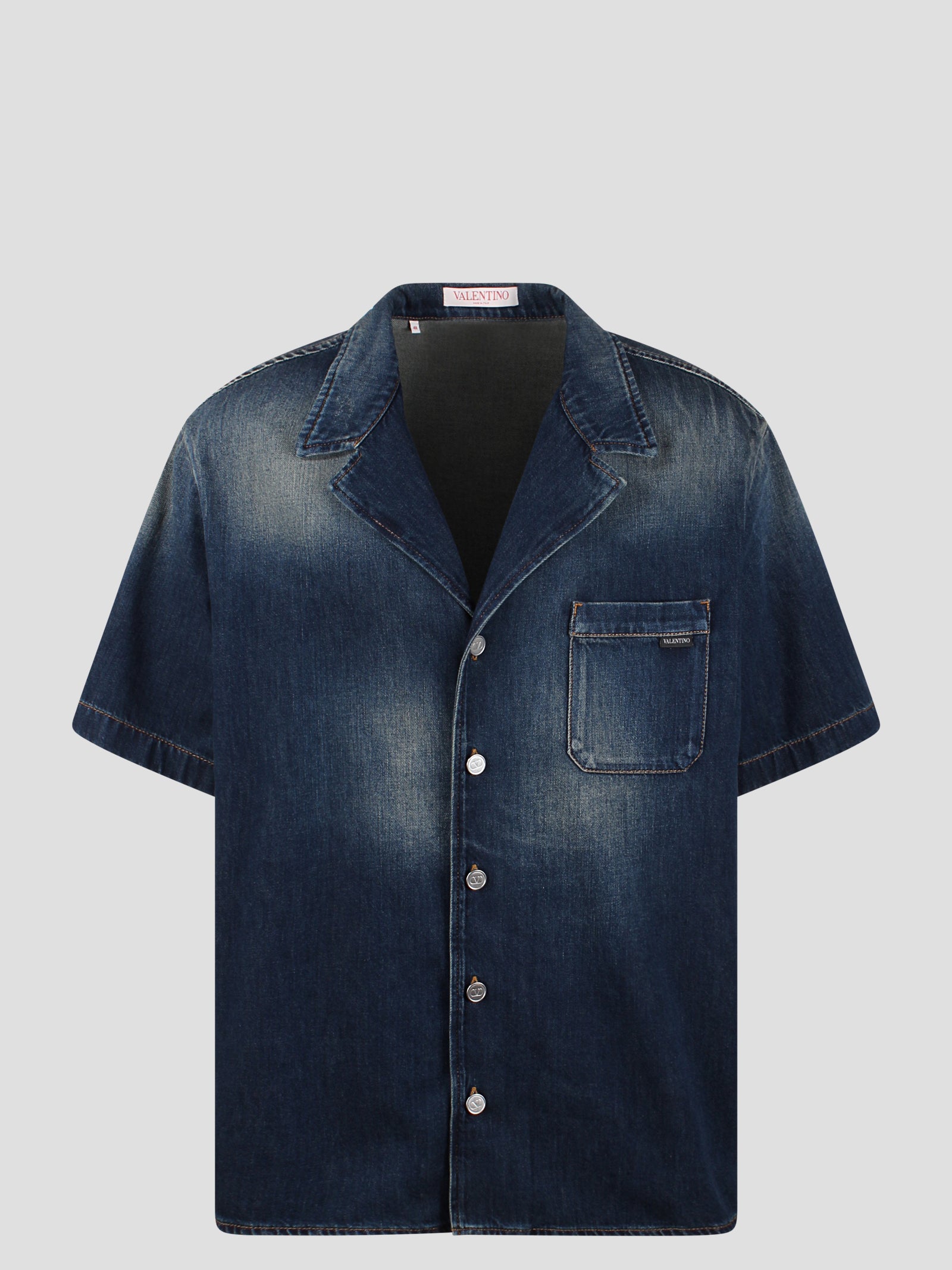 Shop Valentino Denim Chambray Bowling Shirt