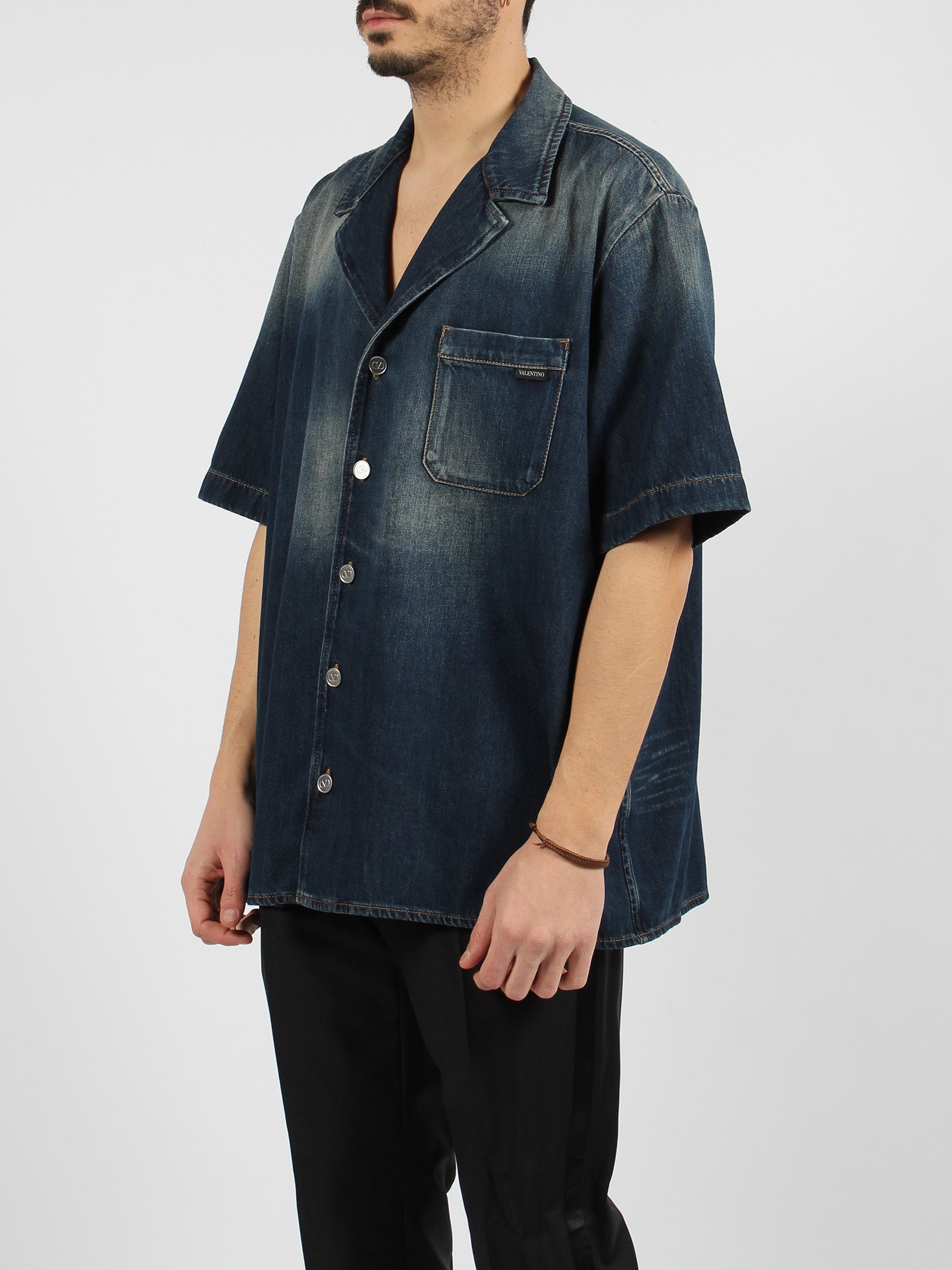 Shop Valentino Denim Chambray Bowling Shirt