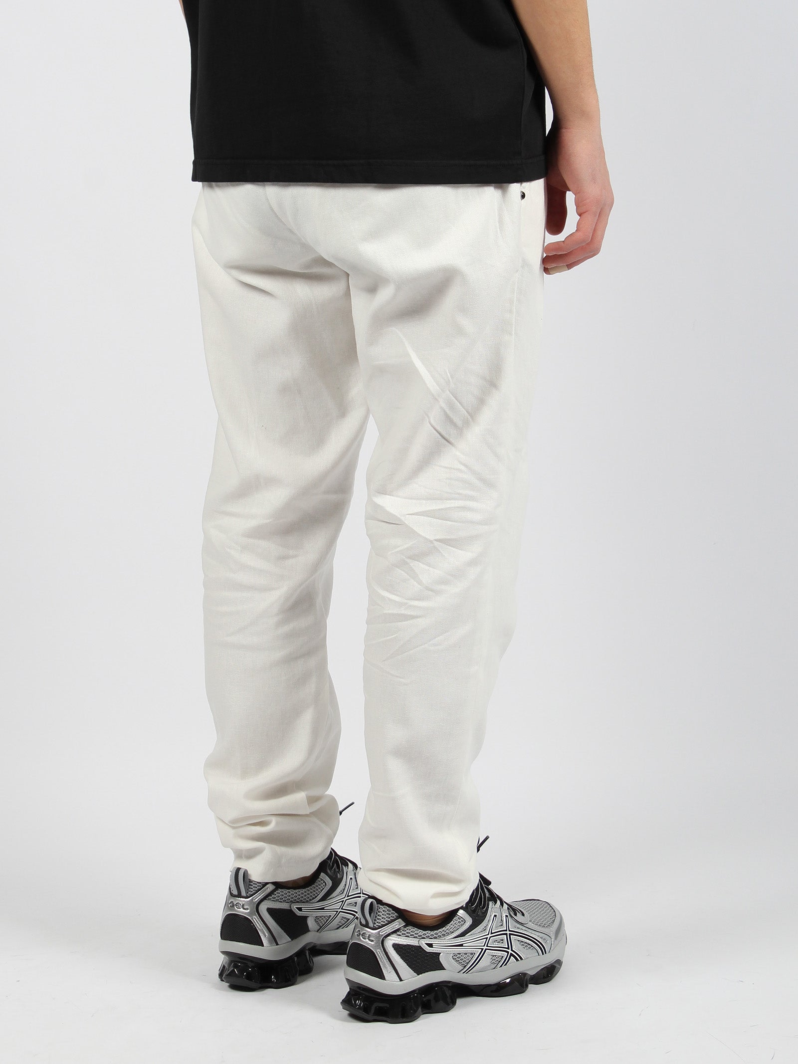 Shop White Sand Linen Cotton Blend Trousers