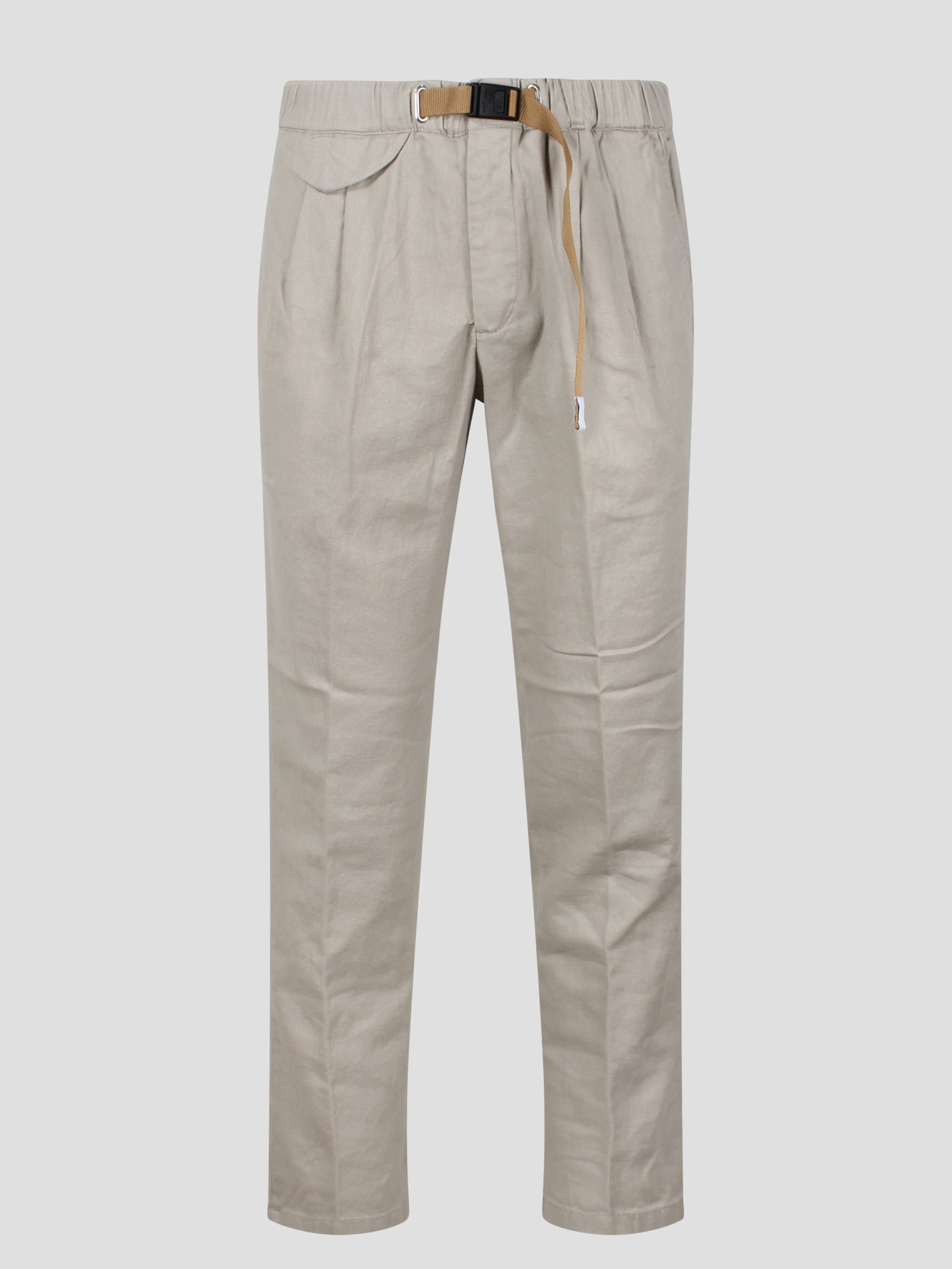 Shop White Sand Linen Cotton Blend Trousers