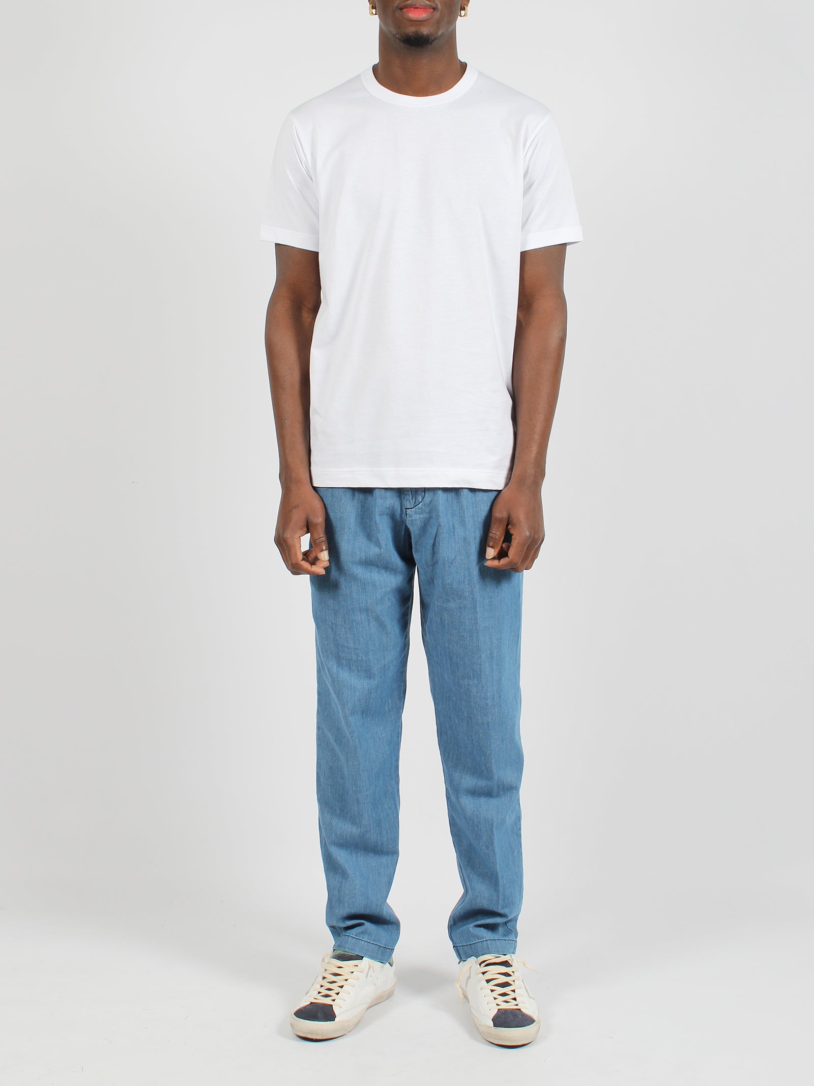 Shop White Sand Denim Cotton Trousers