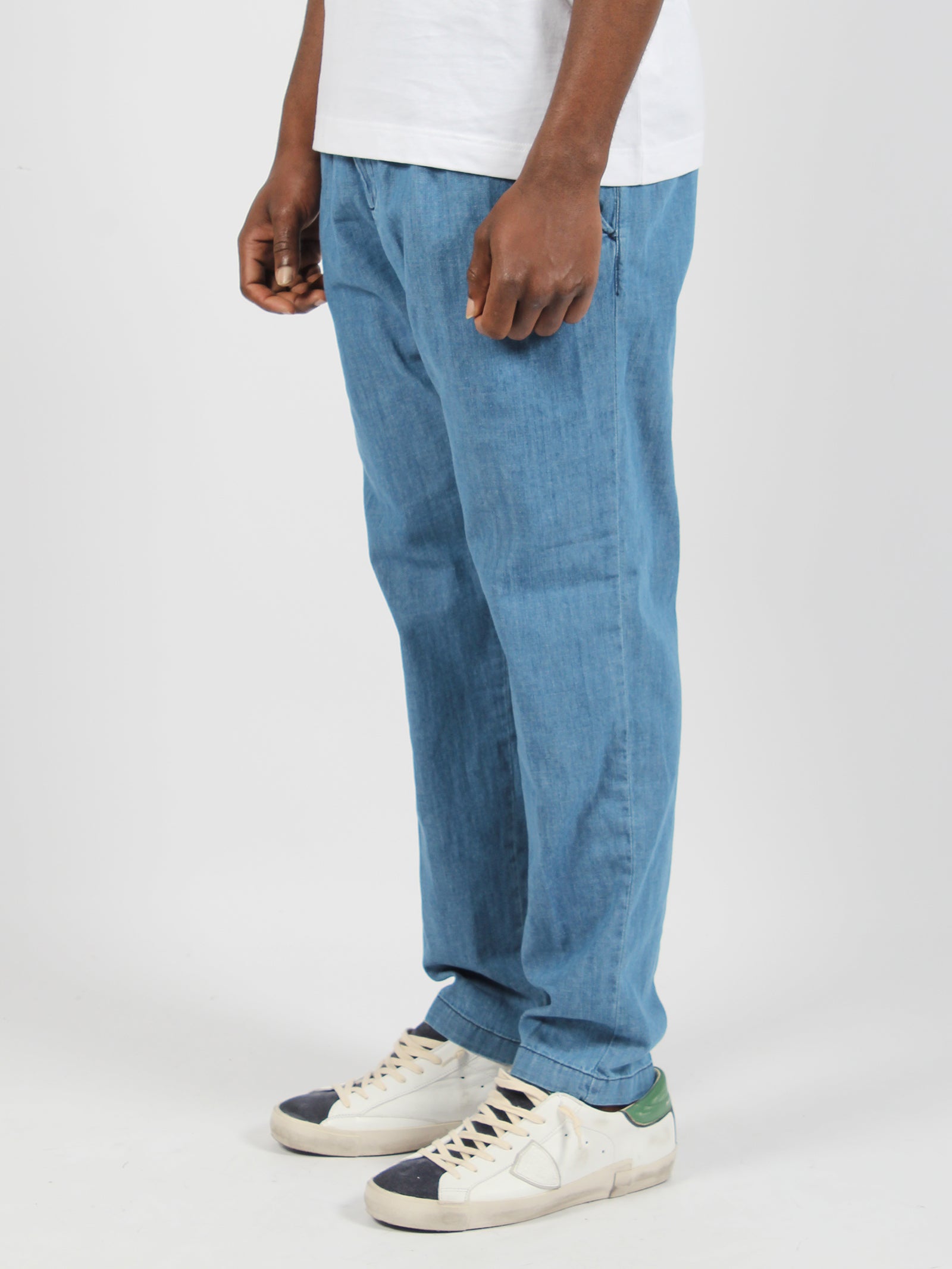 Shop White Sand Denim Cotton Trousers